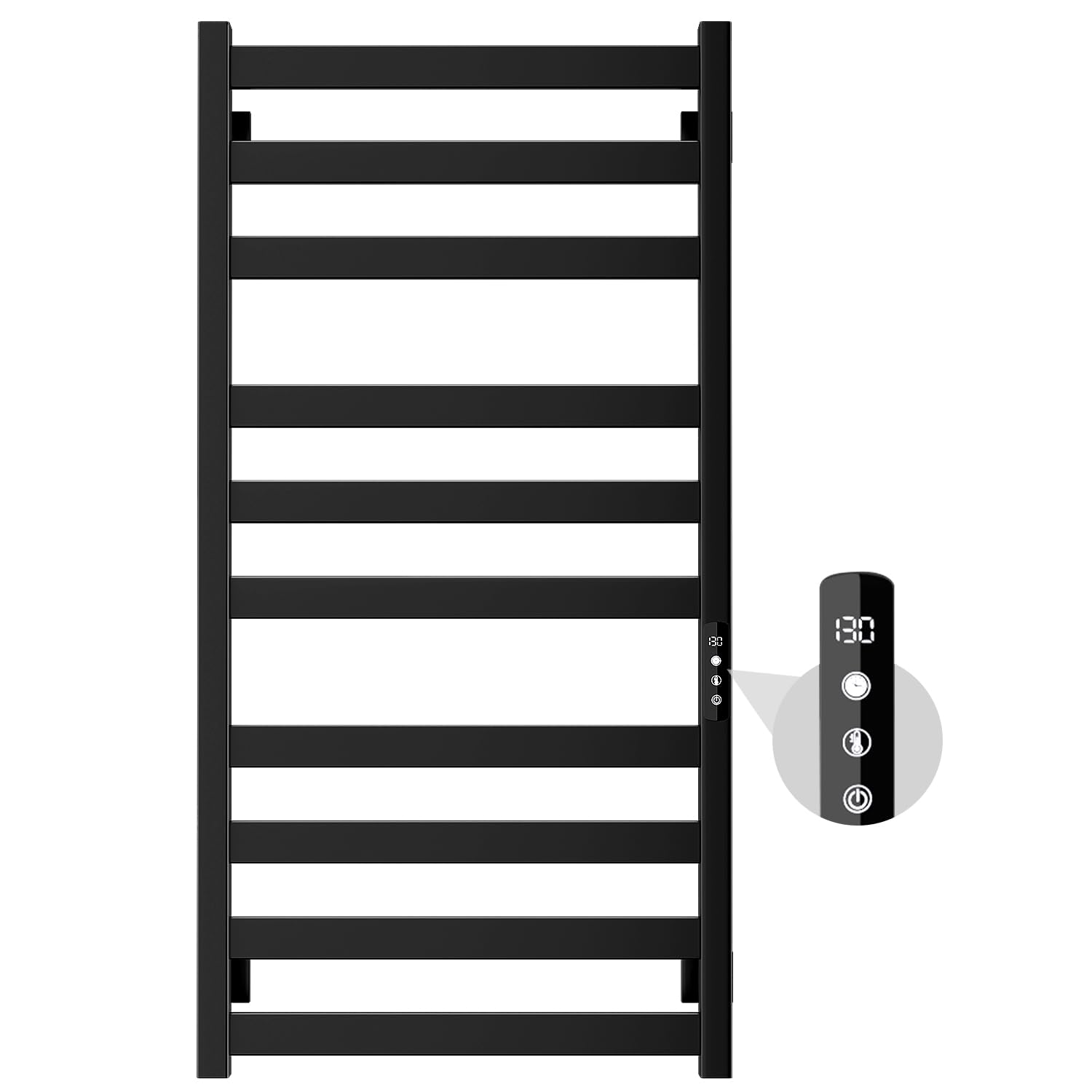 Wudkey - 10-Bar Stainless Steel Towel Warmer with Intelligent Touch Screen Timer in Black Wall Mo...