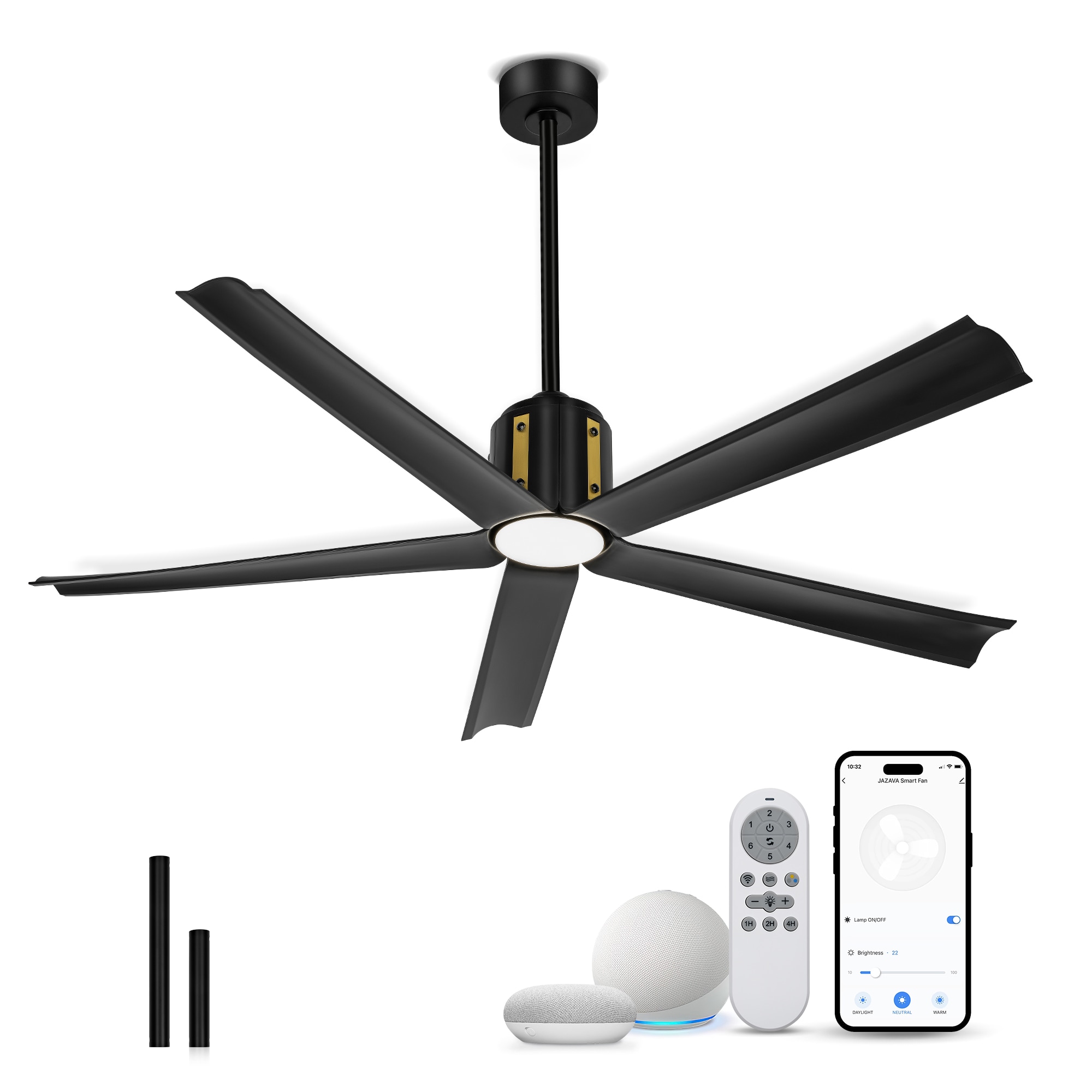 LTMATE LSLT-CF02-BK JAZAVA 60-in Color-Changing Integrated LED Smart Black with Painted Blades Ceiling Fan With Light and Remote ( 5 -Blade )