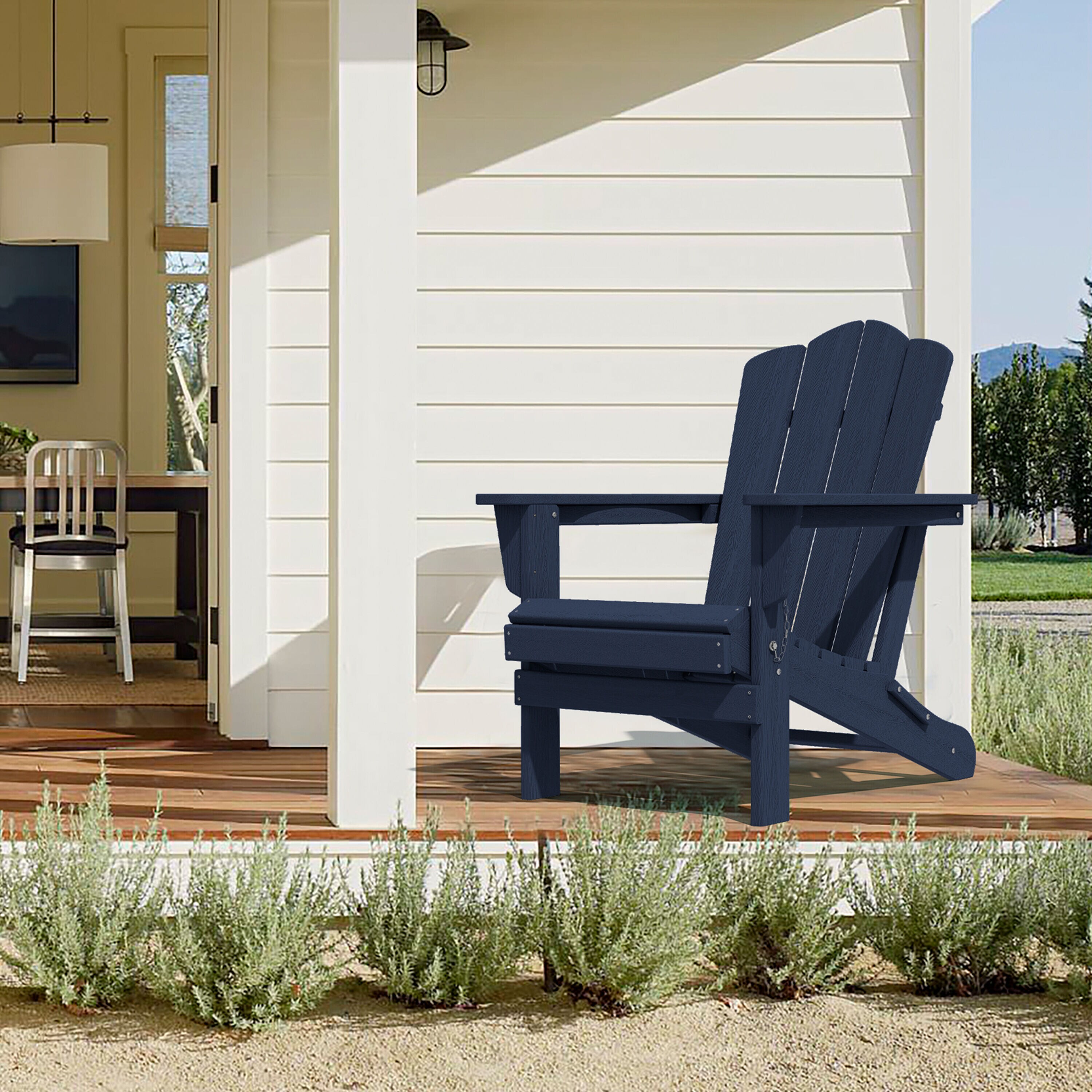 JEAREY Folding Adirondack Chair Stackable Navy Hdpe Frame