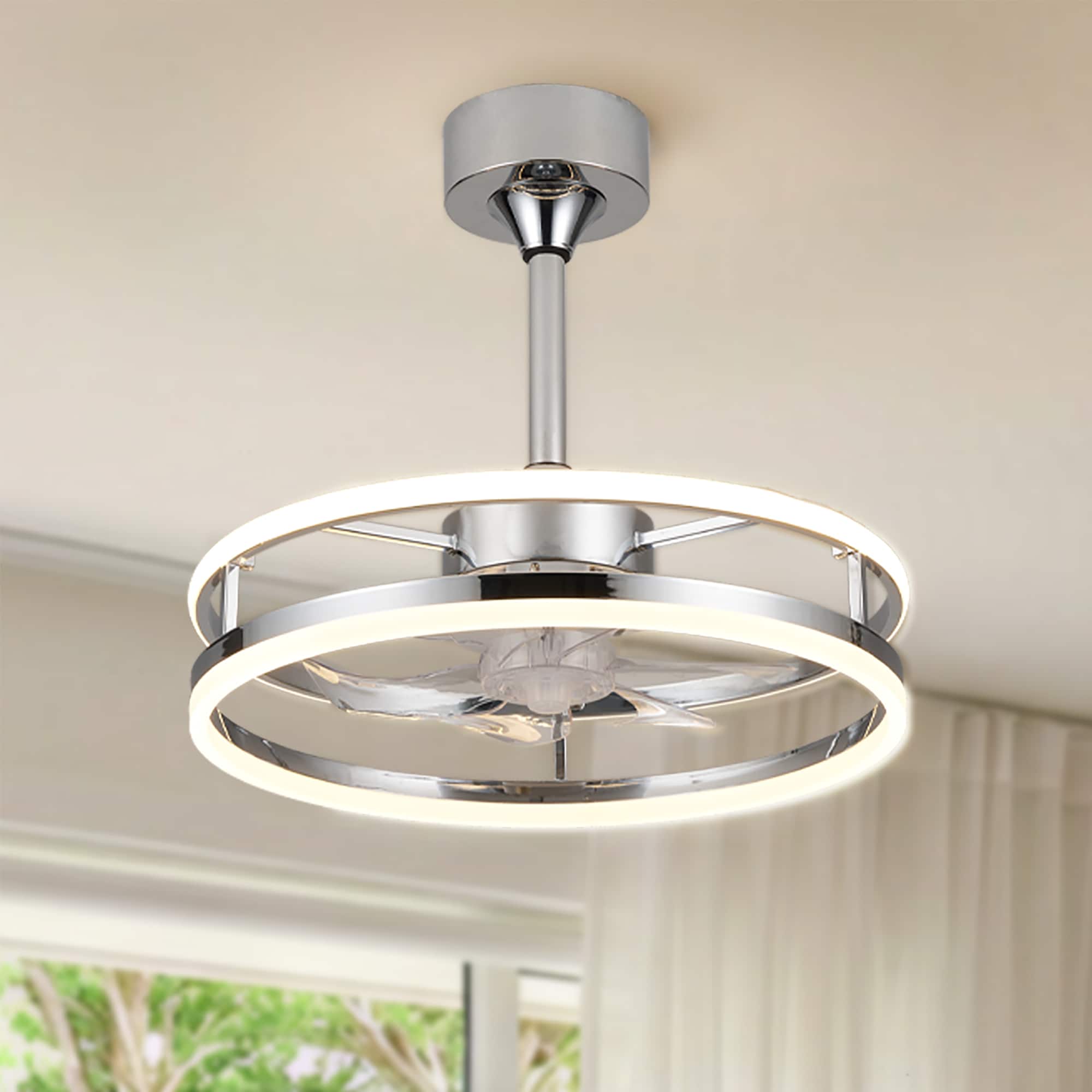 kanslol 20-in Retractable Silver with Clear Blade Smart Modern Fandelier Ceiling Fan with Light and Remote Control Included 7-Blade
