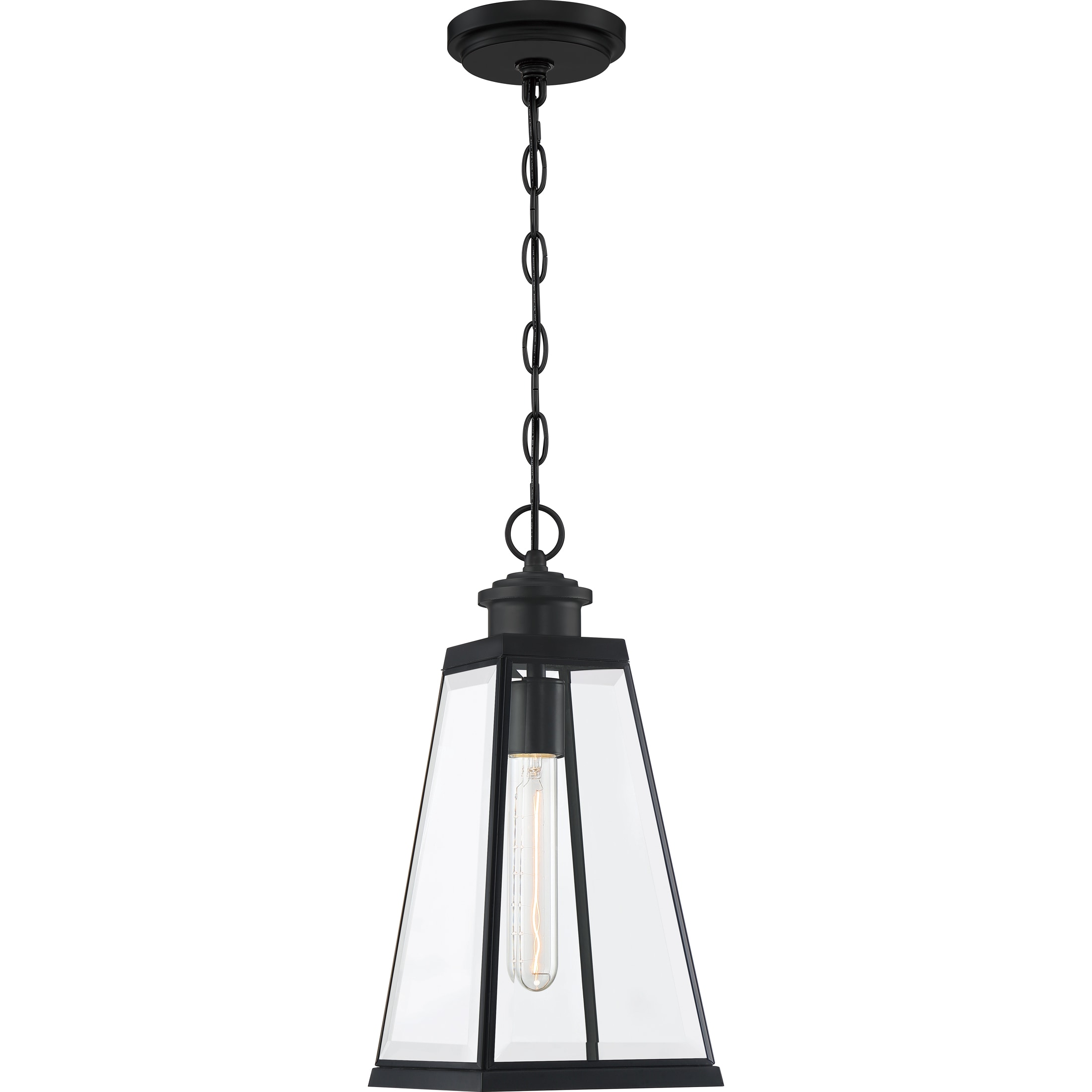 Quoizel PAX1507MBK Paxton Matte Black Transitional Clear Glass Lantern Mini Hanging Pendant Light