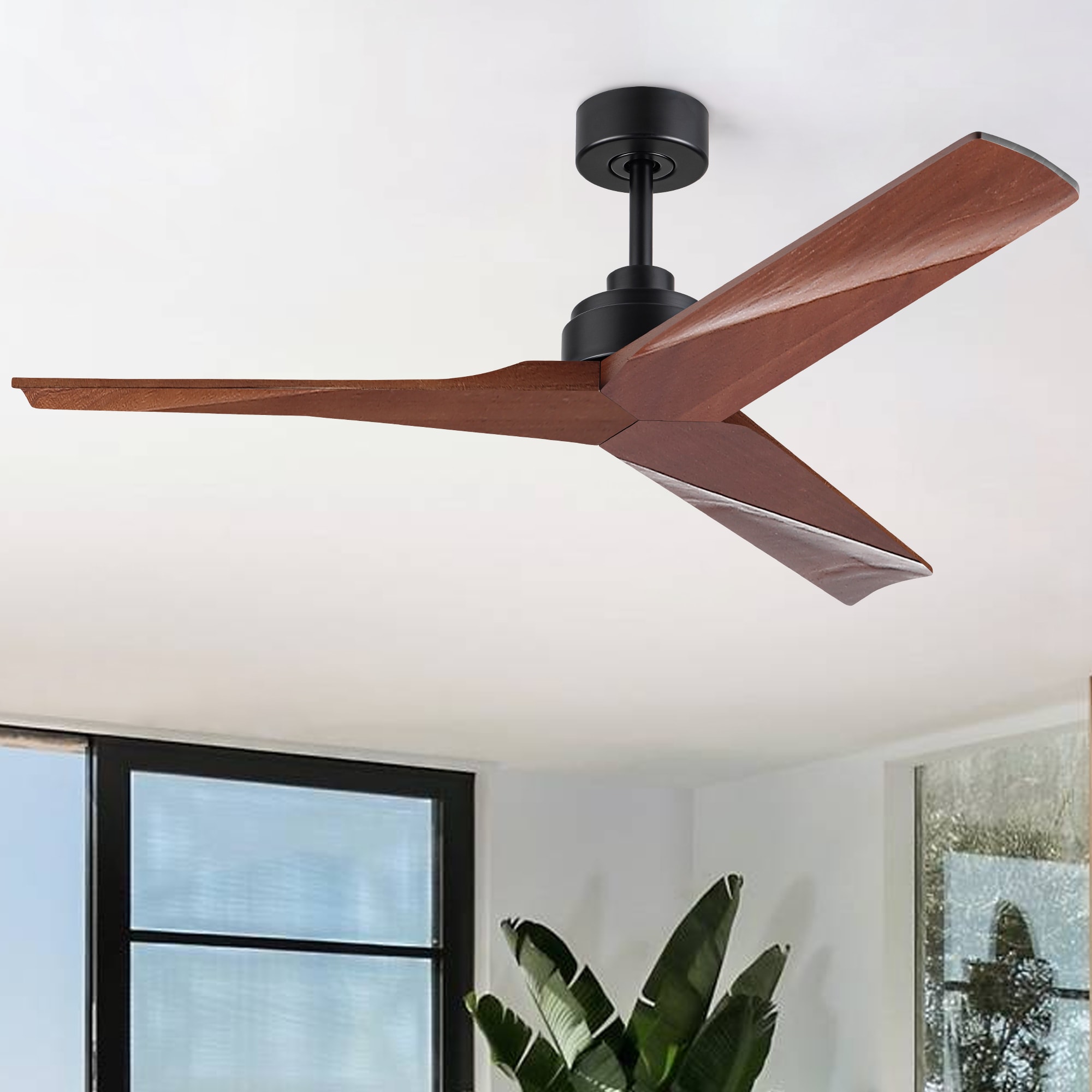 Tenleaf 52inch  Black Low Profile Ceiling Fan without Light with Remote Control DC Motor