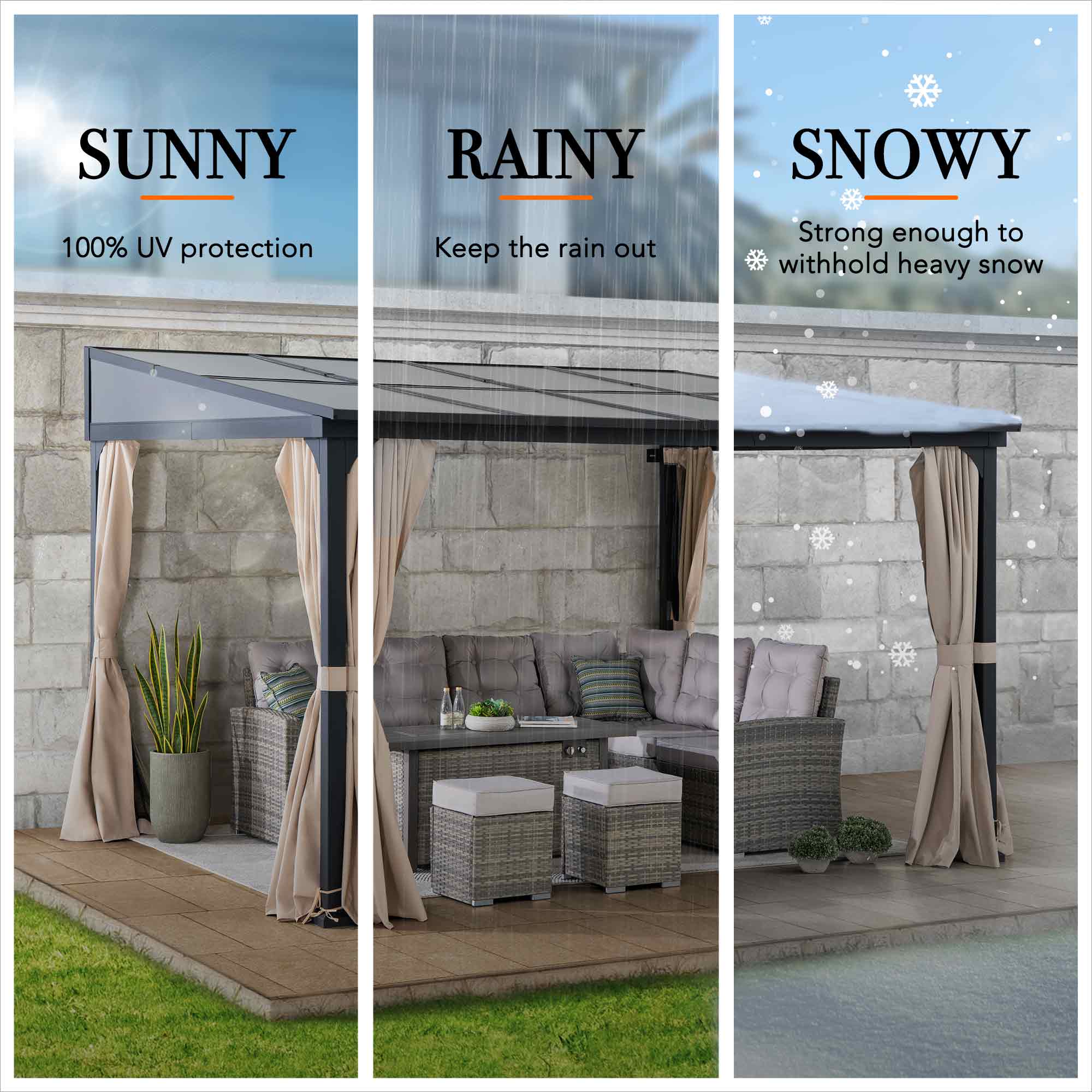 Sunjoy 10 x 12 ft Black Aluminum Wall-Mounted Gazebo with Curtains