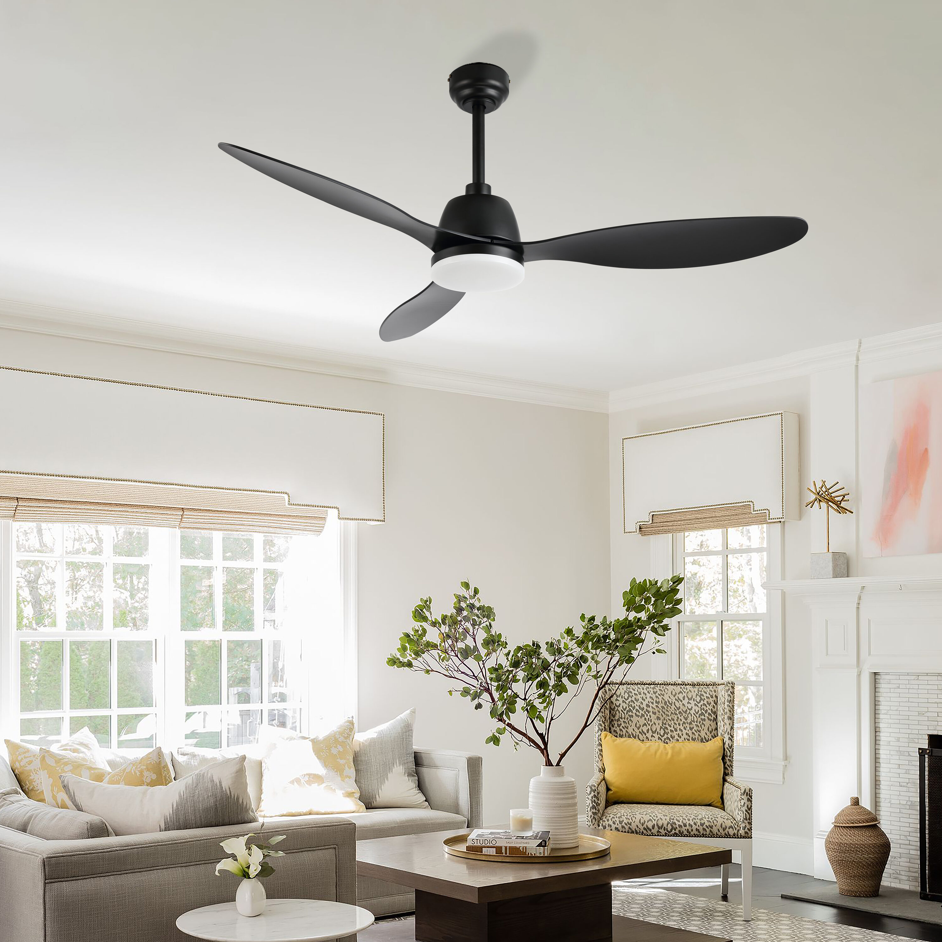 JONATHAN Y Audie Iron Plastic 6 Speed Classic Industrial 52 in Black LED Indoor Smart Ceiling Fan with Light and Remote 3 Blade JYL9714A at Lowes