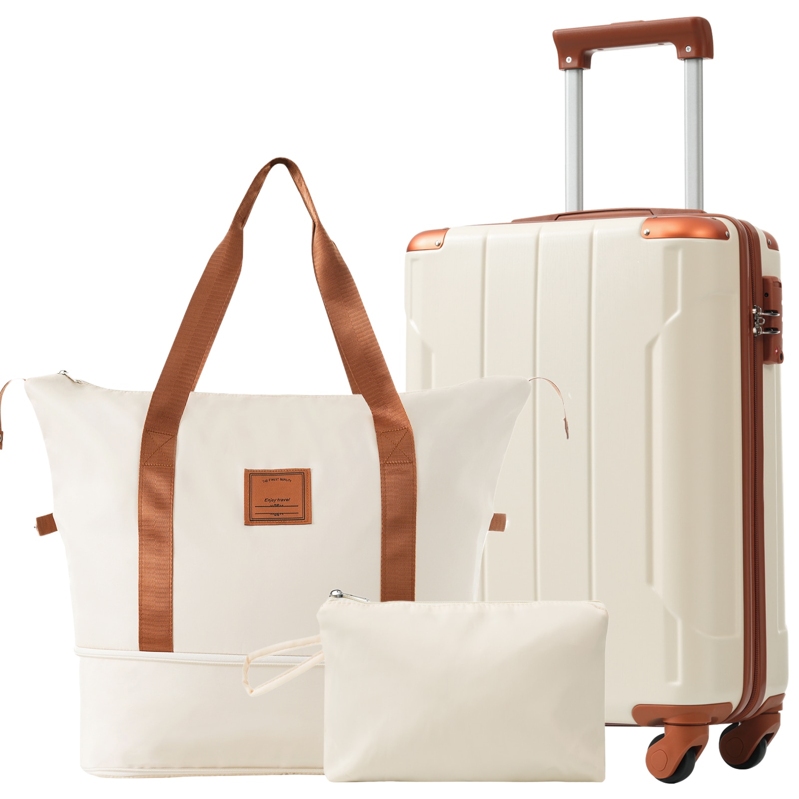 Flynama L-532378AAO 13.8'' x 8.3'' x 21.5'' Brown White Plastic Hardshell Suitcase set