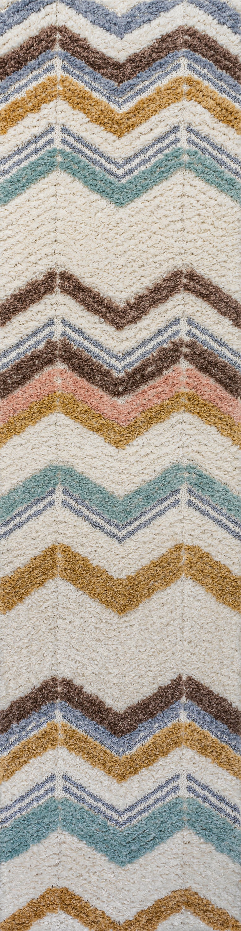 Elin Chevron High-Low Multi/Cream Synthetic Runner Rug, 2'-2" X 8'
