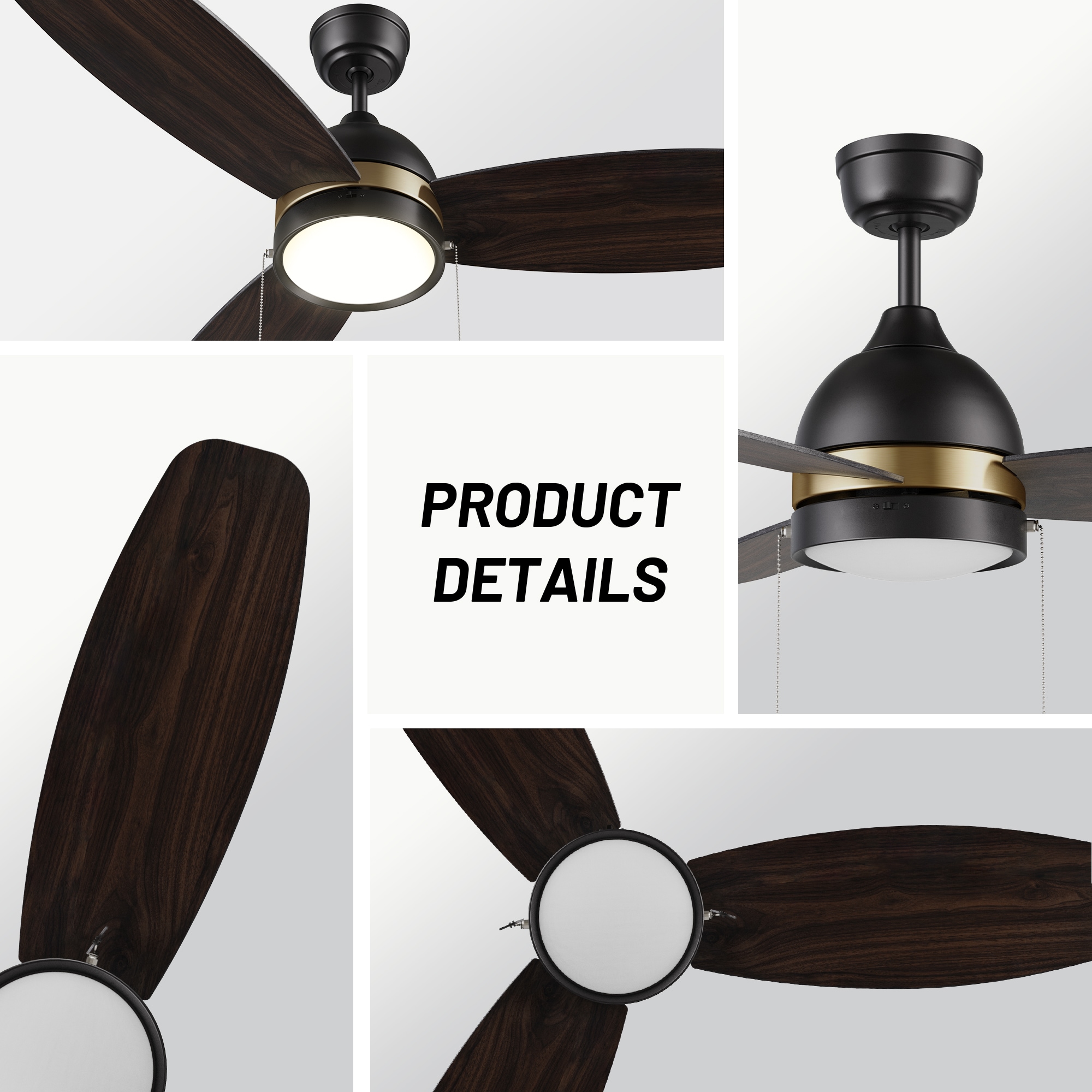 CARRO USA Tesoro 52-in Black with Walnut Blades Indoor Ceiling Fan with ...