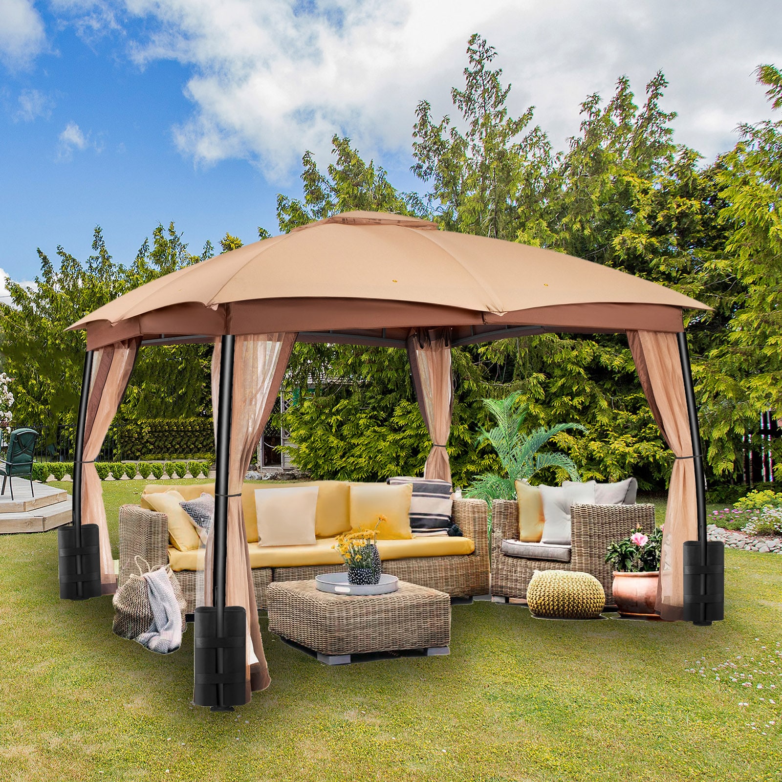 StarEcho 12-ft x 10-ft Arc leg patio gazebo with netting Rectangle ...