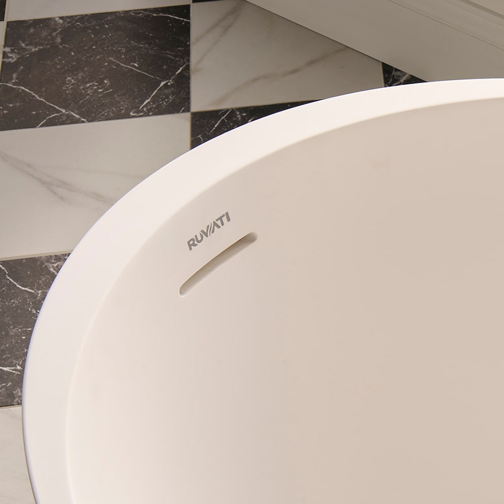 Matte White Oval Freestanding Solid Surface Bath Tub, 66-inch