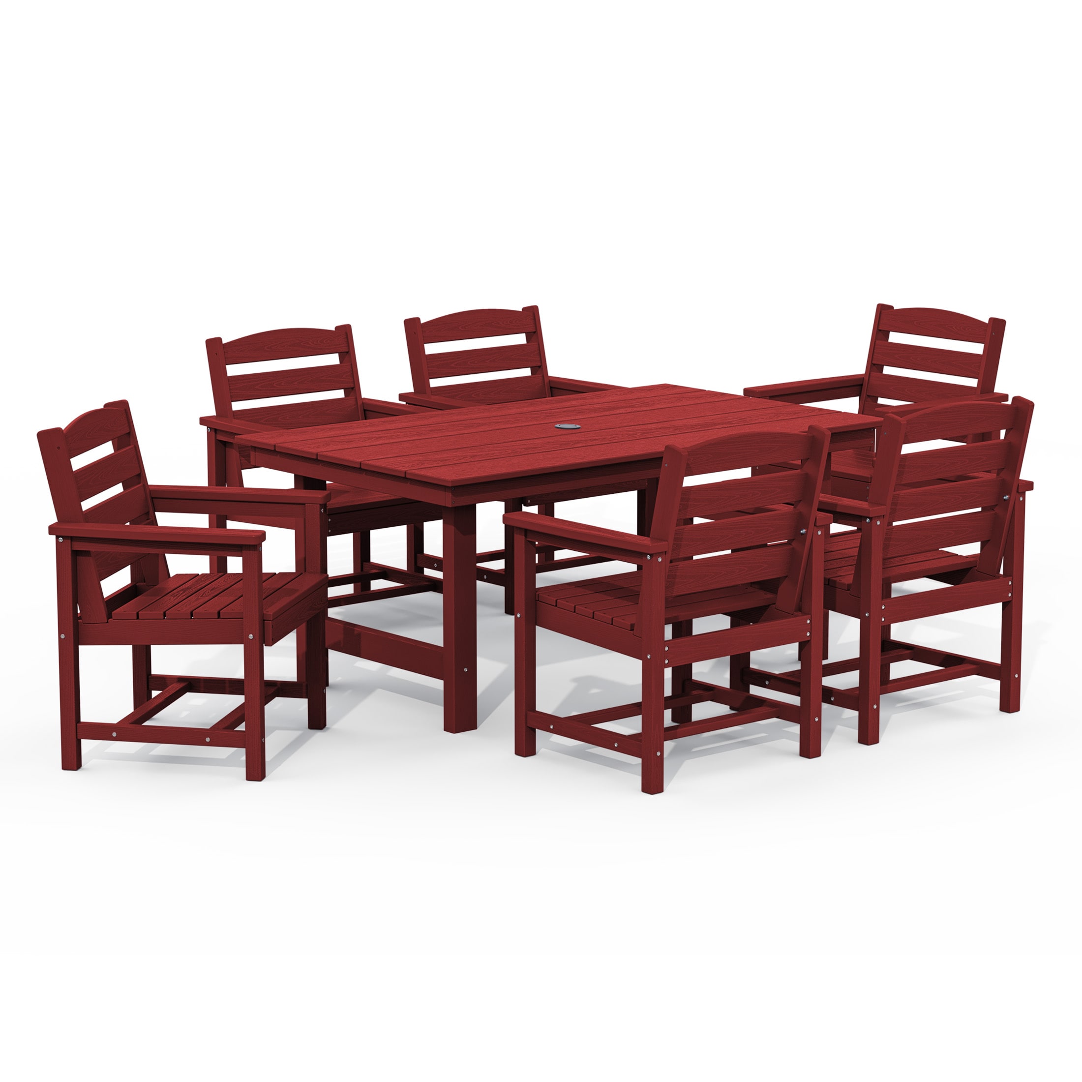 JEAREY PEJYCZY07-DR 7-Pieces HDPE Dining Set 7 -Piece Dark Red Patio Dining Set Plastic Rectangle Table with 6 Stackable Stationary Chairs