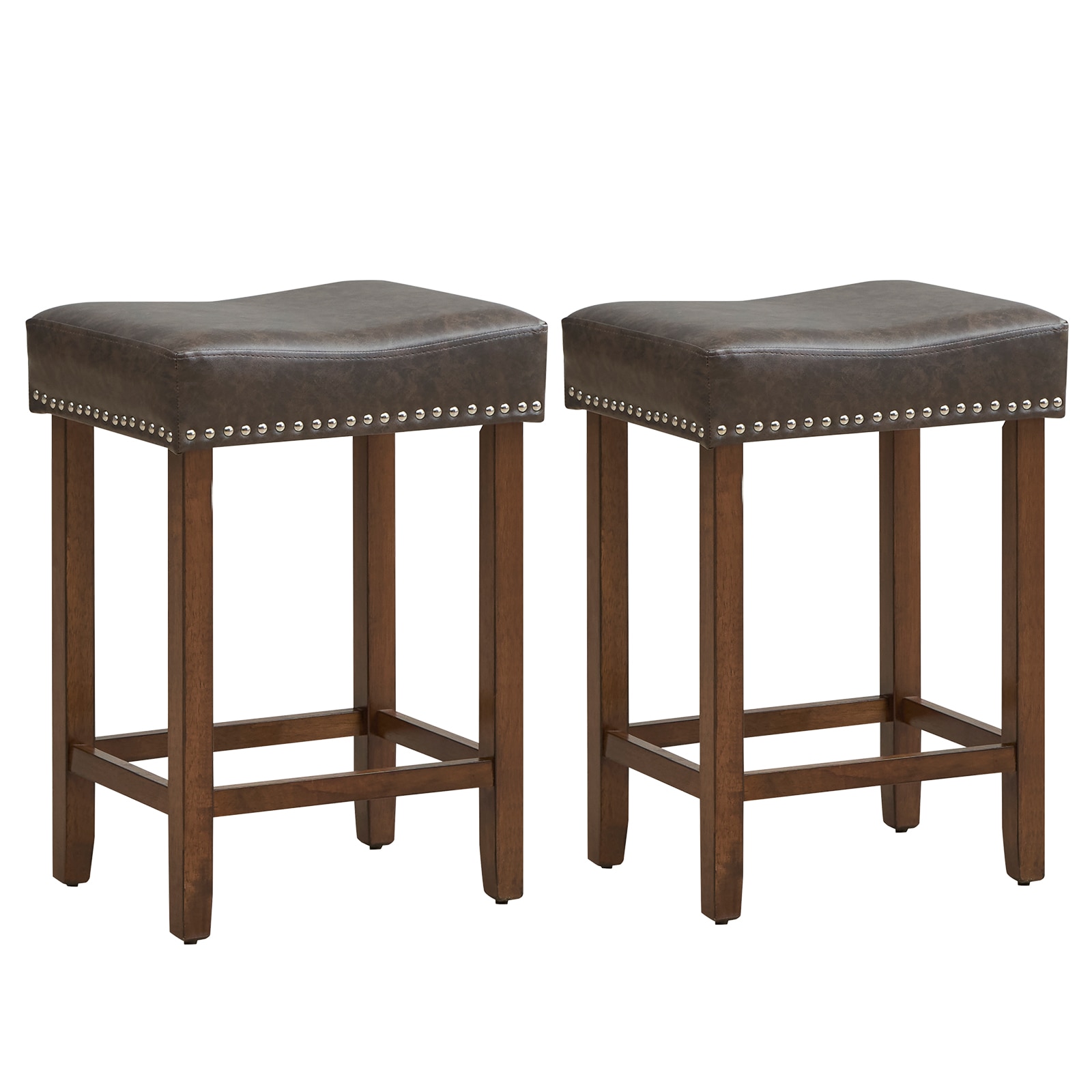 Ayelon SN05GR24113 Gray+Brown 24-in H Counter height Upholstered Wood Bar Stool