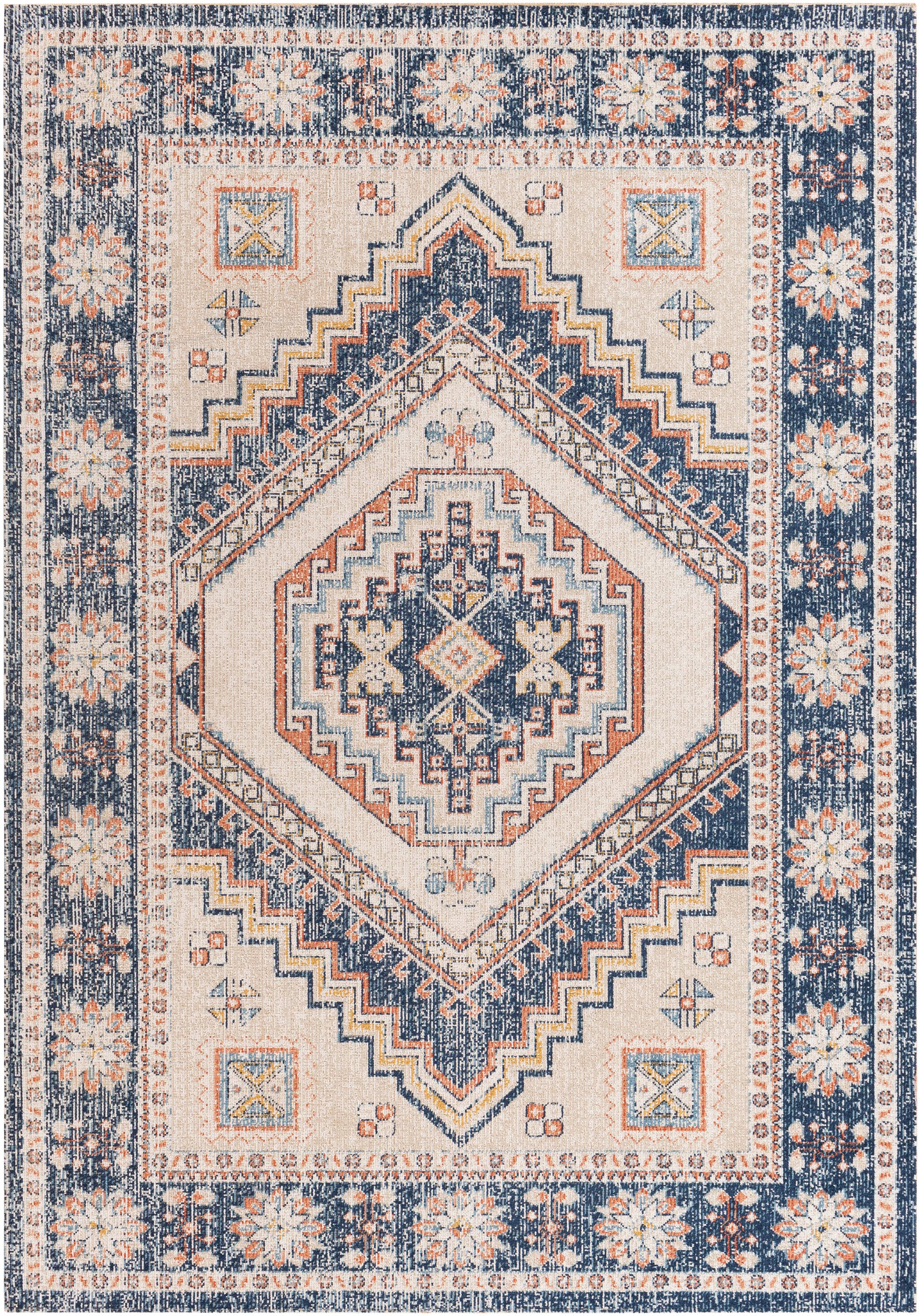 Livabliss HTB2308-71010 Huntington Beach 8 x 10 (ft) Polyester Khaki/Denim Rectangular Indoor/Outdoor Medallion Global Area rug