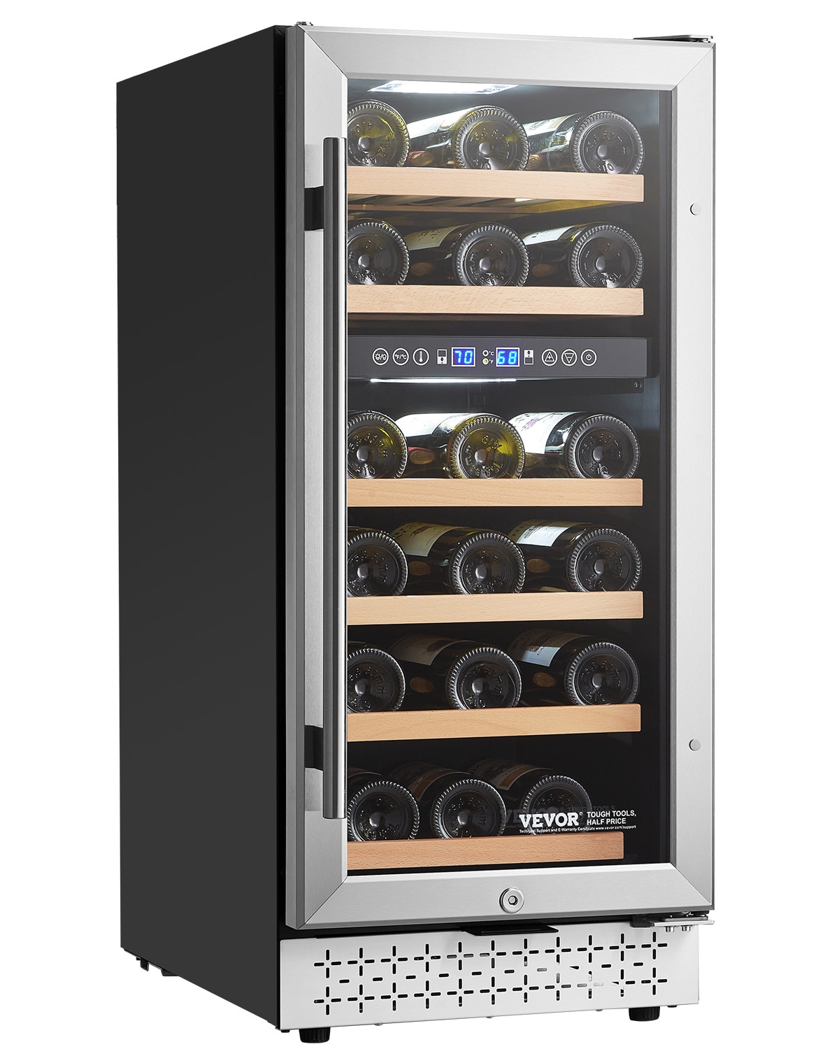 VEVOR JJBTMSZB62LBSQUNUV1 14.96-in W 28 -Bottles Stainless Steel Dual Zone Cooling Built-in/Freestanding Indoor Wine Cooler