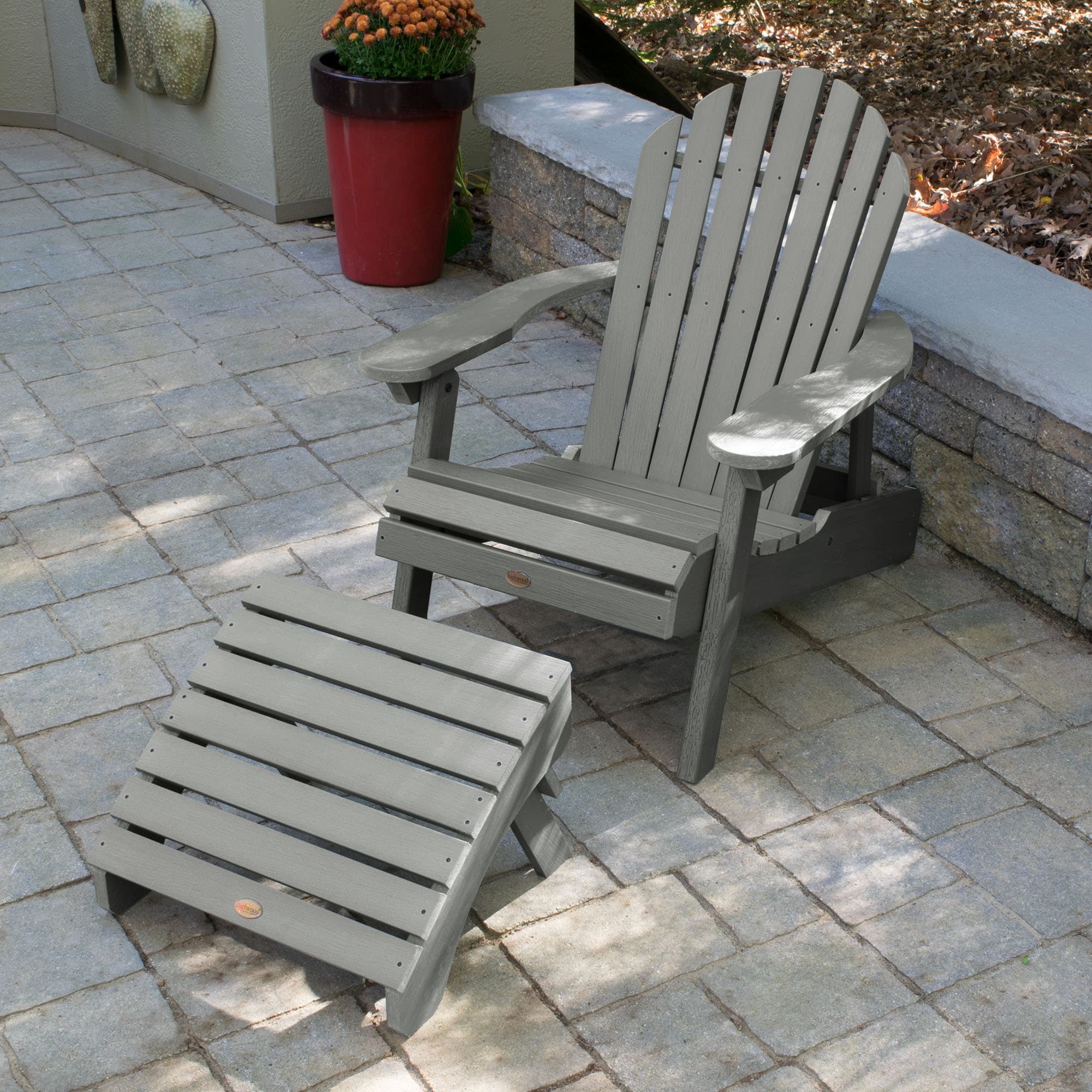 Gray Poly Lumber Folding Adirondack Chair with Ottoman