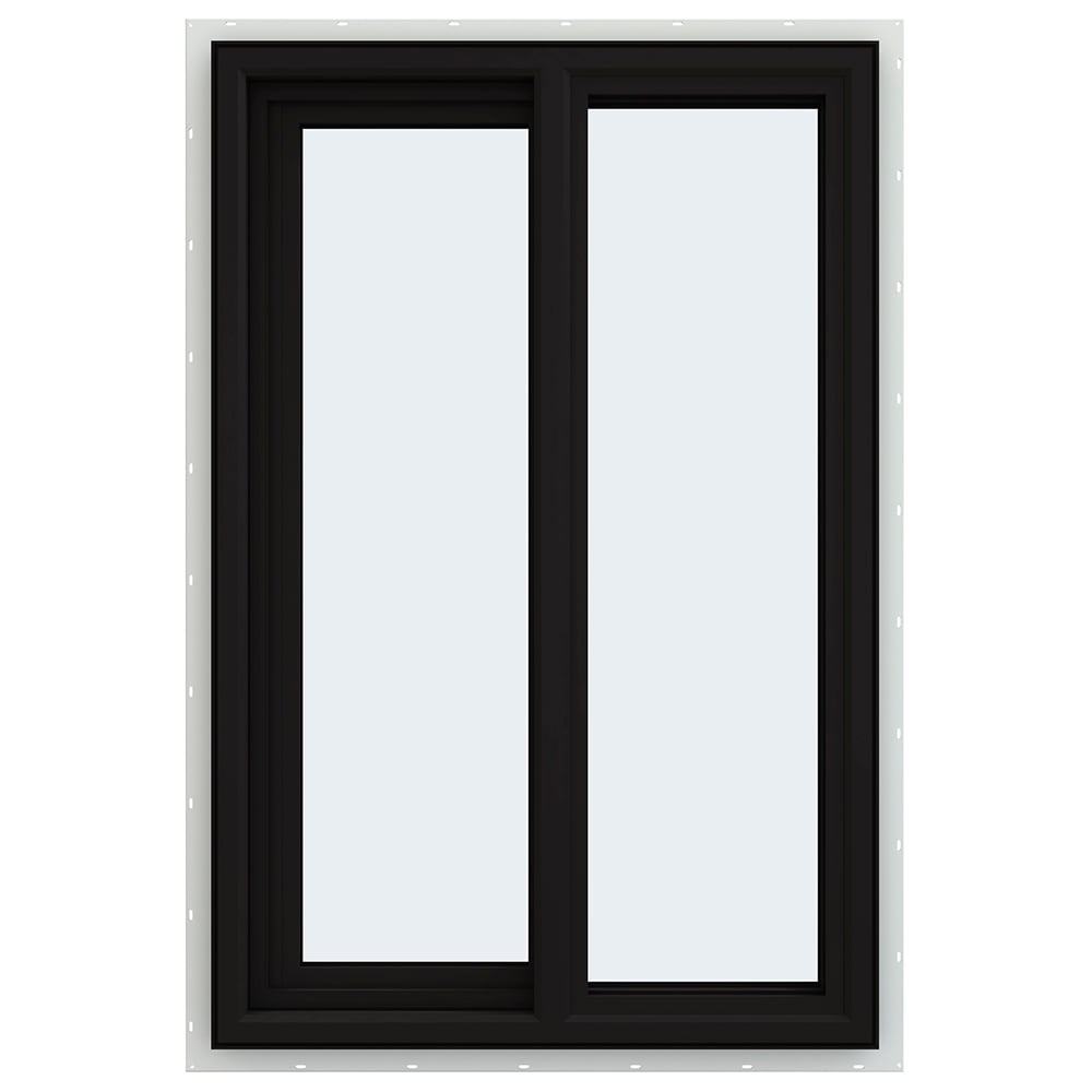 JELD-WEN LOWOLJW234900101 FiniShield V-4500 23-1/2-in x 35-1/2-in Black Exterior White Interior Left-Handed Vinyl Sliding Window Annealed Glass (Full Screen Included)