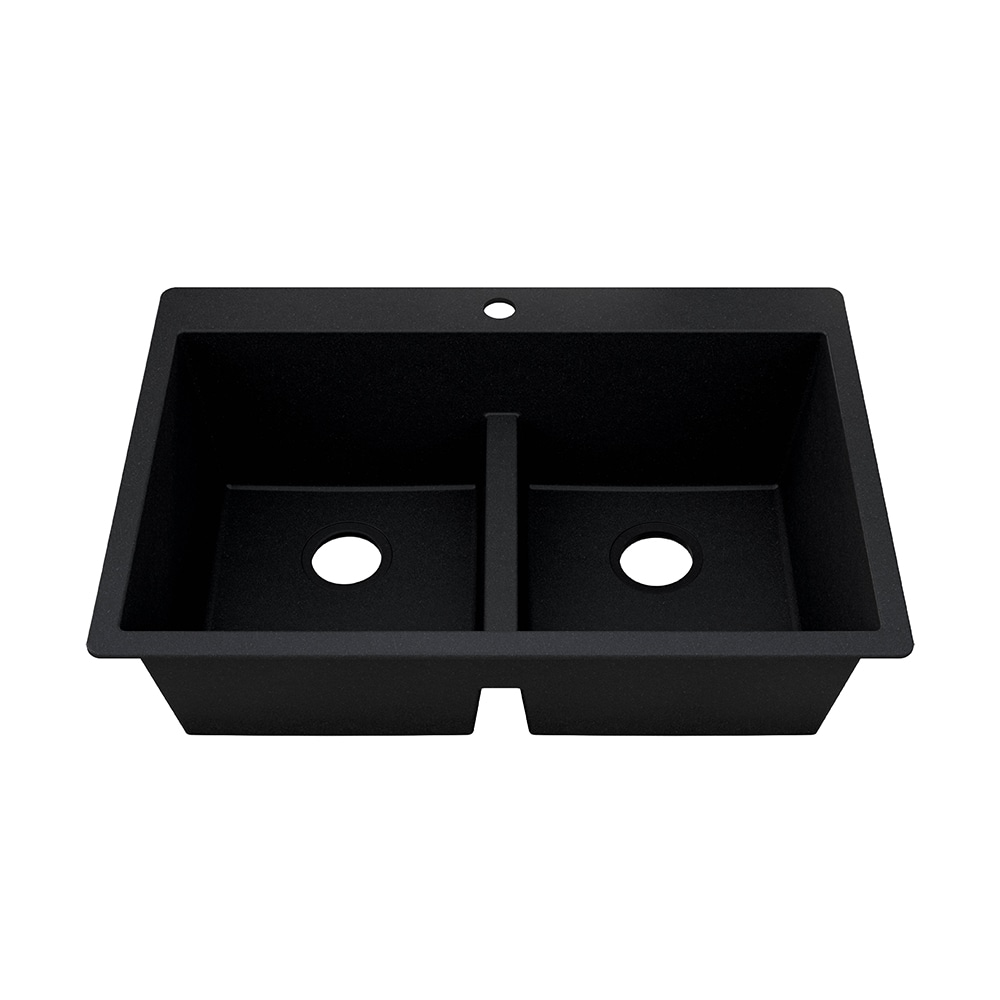 allen + roth Dual-mount 33-in x 22-in Nero Black Granite Double Equal ...