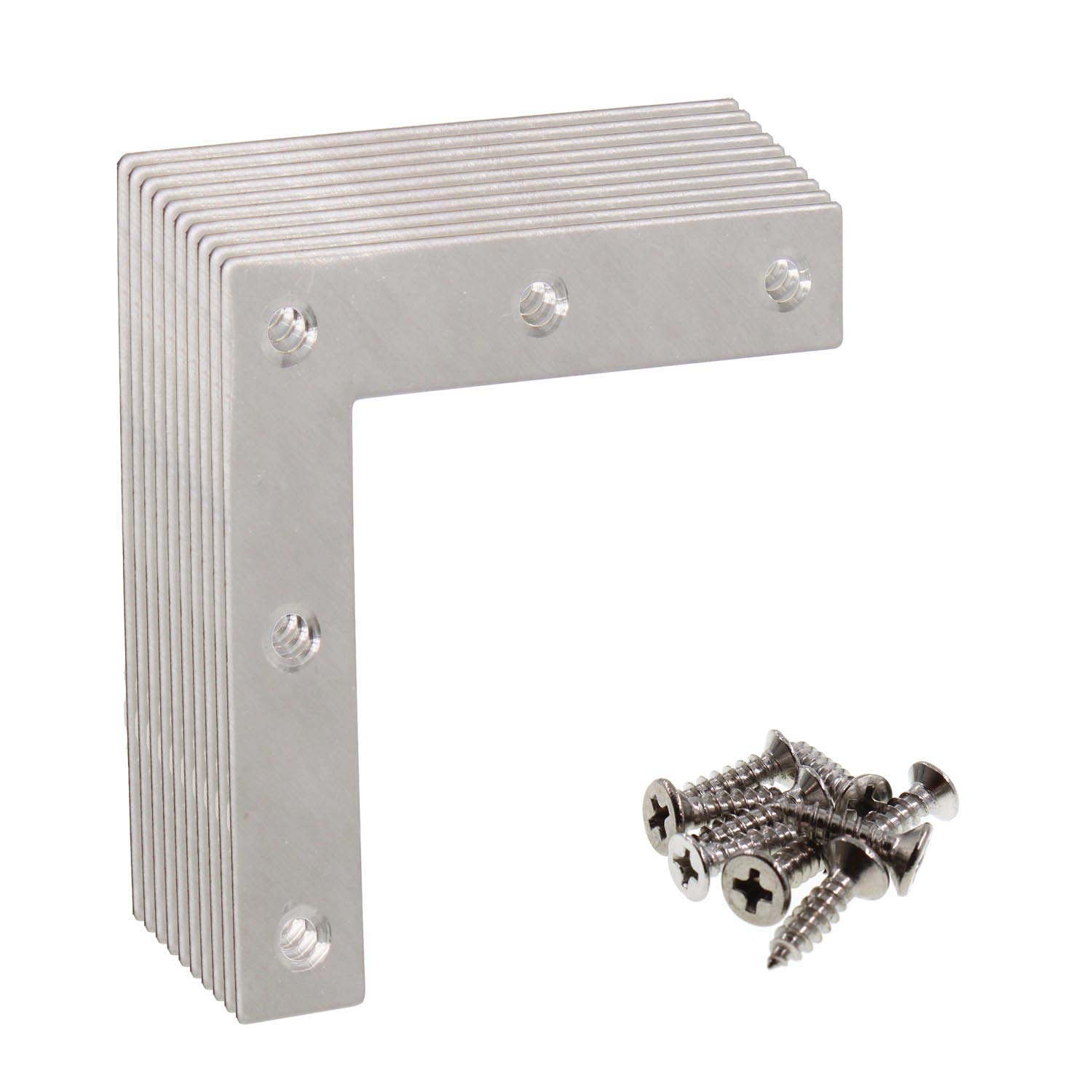 Etokfoks Stainless Steel L Shape Flat Corner Brace Bracket for Wood Metal Fixing Joining Support Brace for Shelves Furniture and Cabinet 10Pack 60x60mm #EFT1003B56
