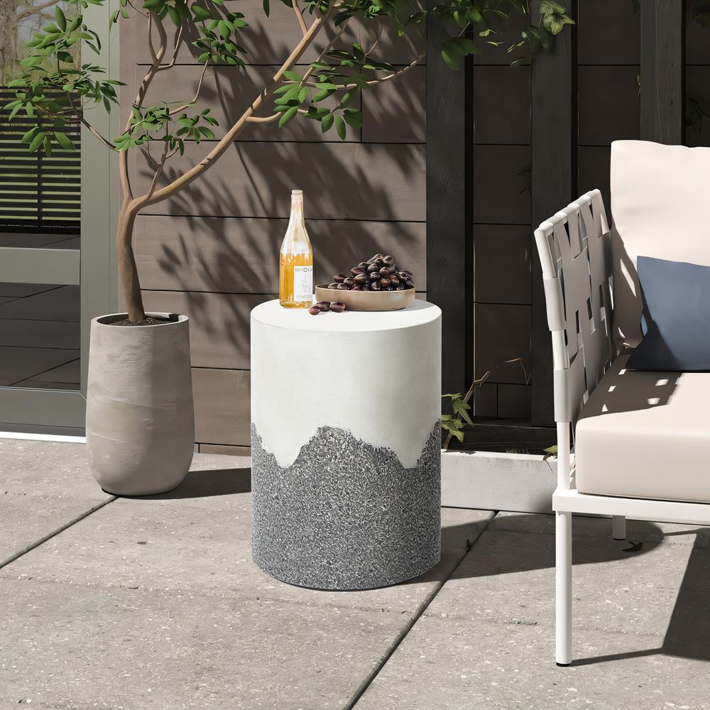 Gray and White Ombre Cement Round Outdoor Side Table