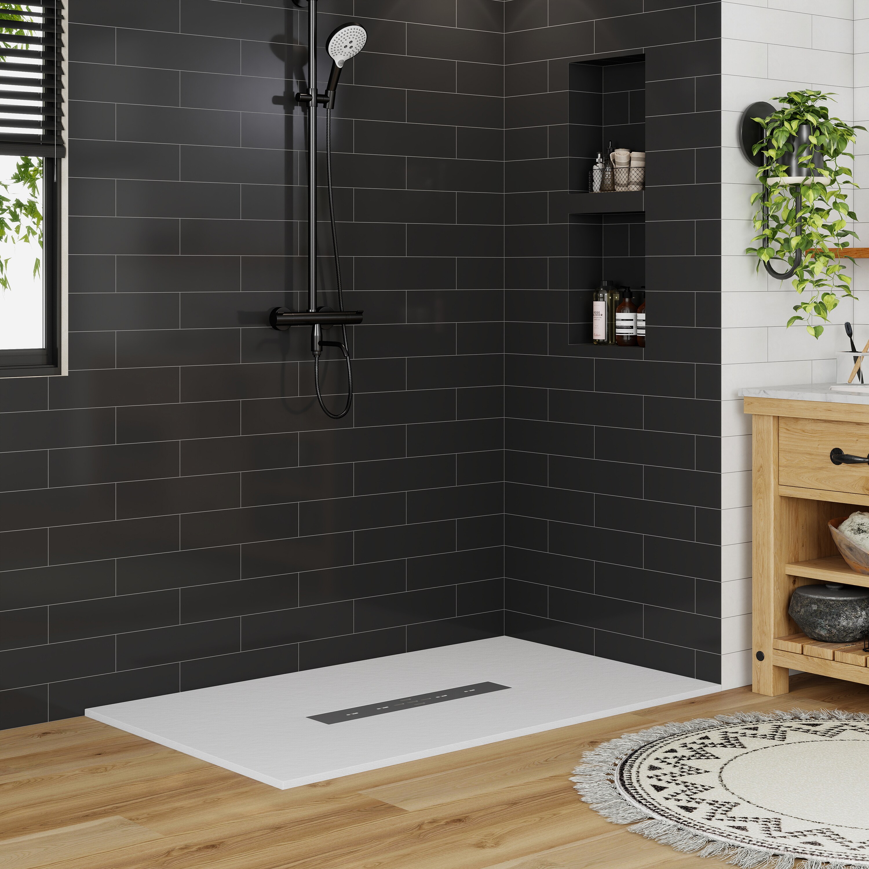 CASAINC 35.43-in W x 59.06-in L Center White Rectangle Single Threshold ...