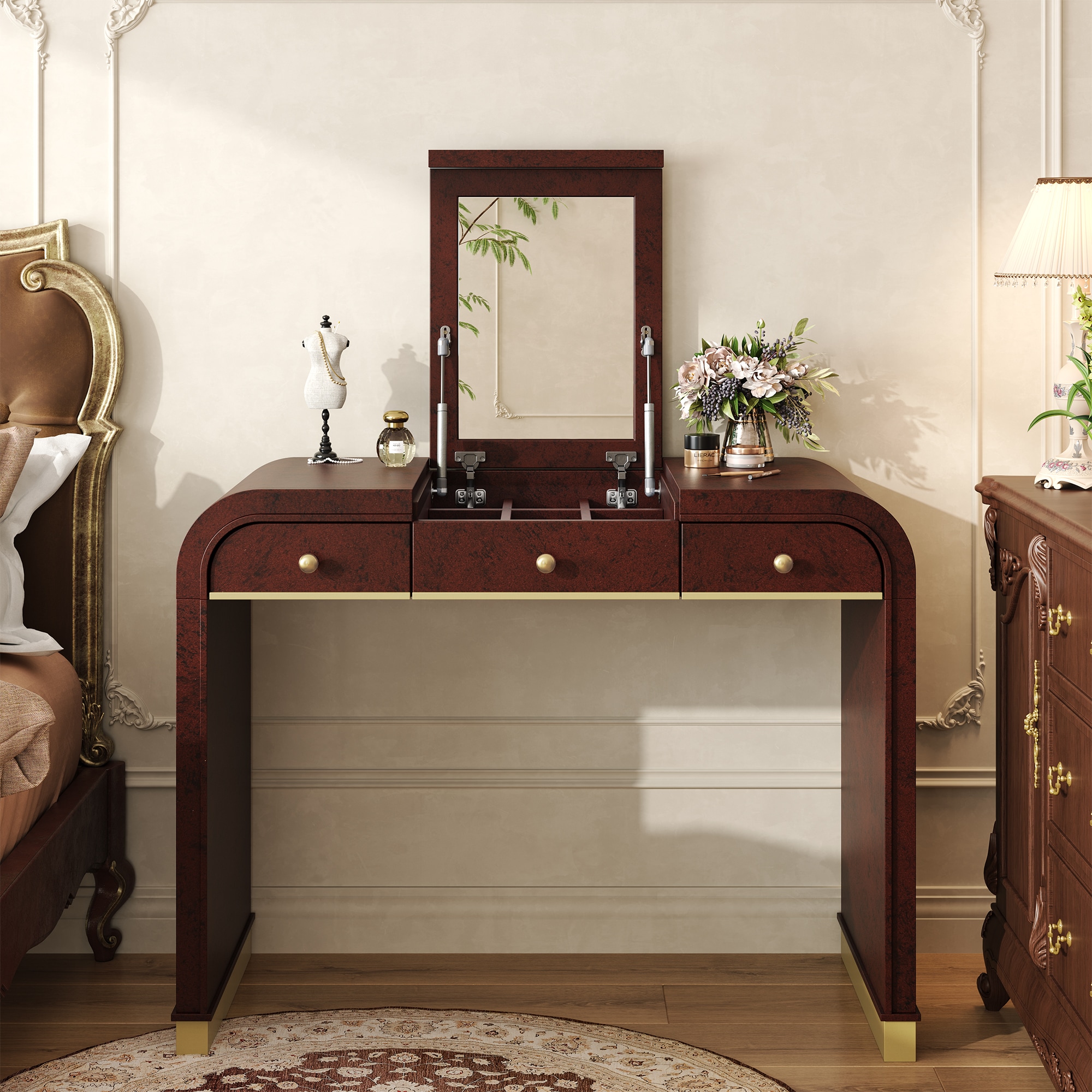 ModernLuxe Assembly Required Classic Wood Vanity Desk with Flip Mirror ...