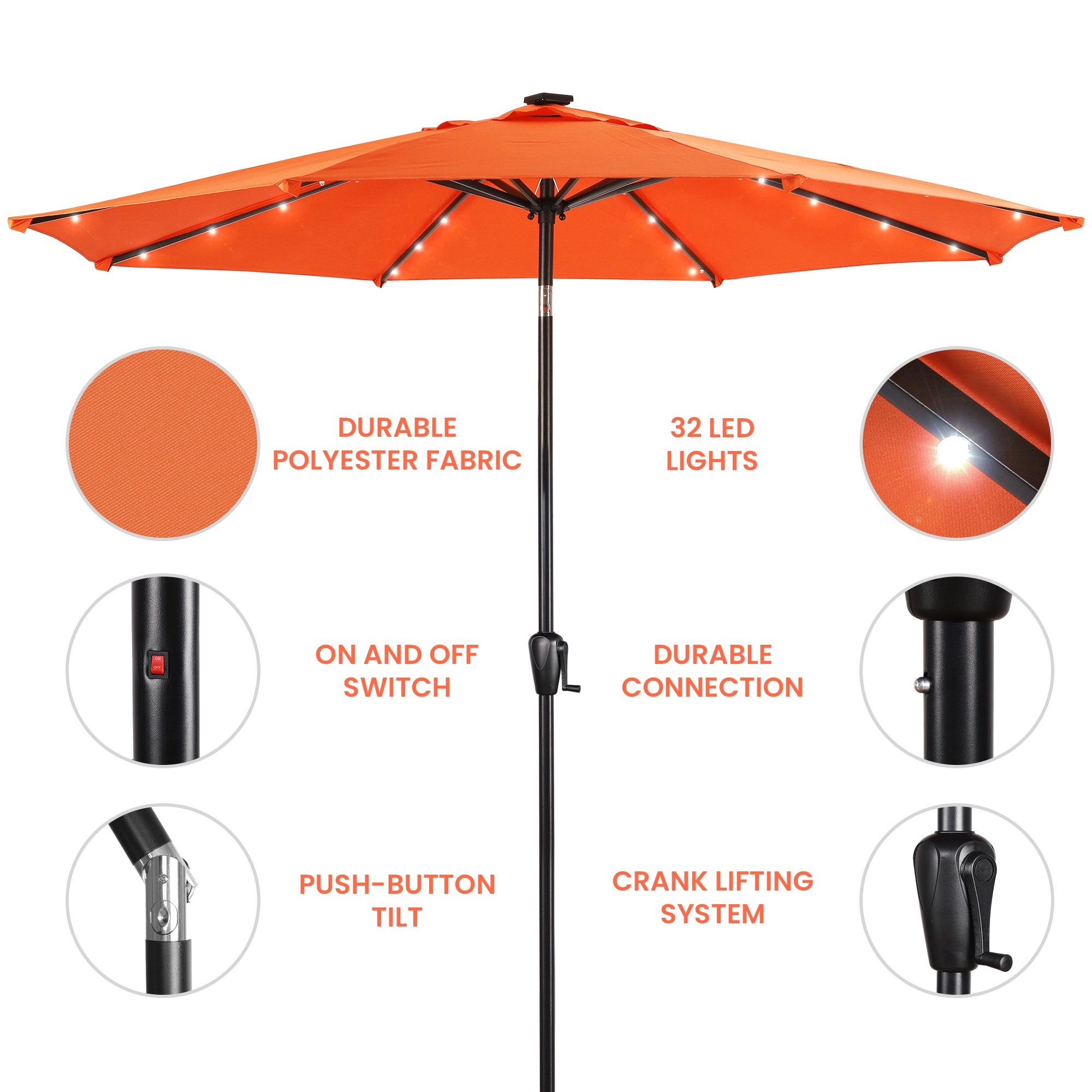 Sun-Ray 801001OR 9-Feet Steel Orange Market Patio Umbrella with Lights and