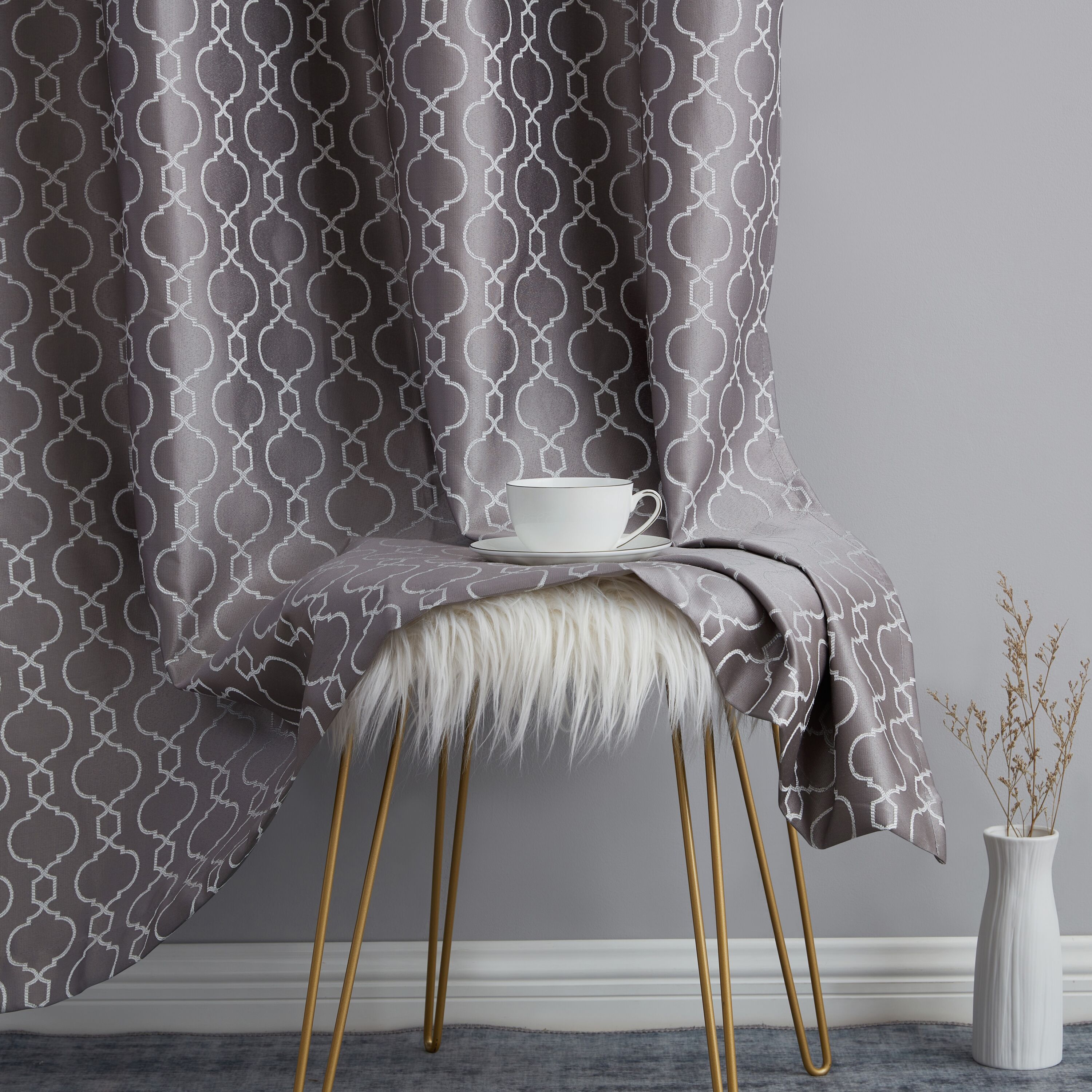 HLC.me 84-in Grey Trellis Blackout Thermal Lined Rod Pocket Curtain ...