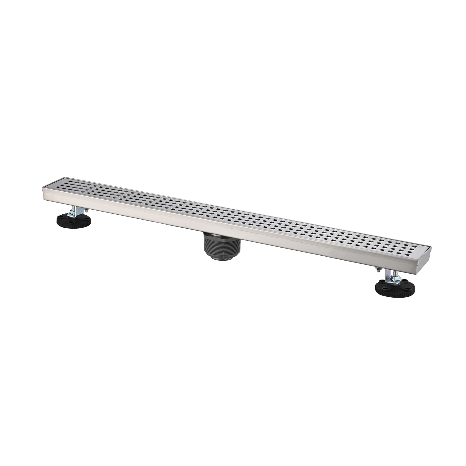 Tatayosi DJ-199546 32 Inch 304 Stainless Linear Shower Drain with Removable Quadrato Pattern Grate and Hair Strainer Leveling Feet