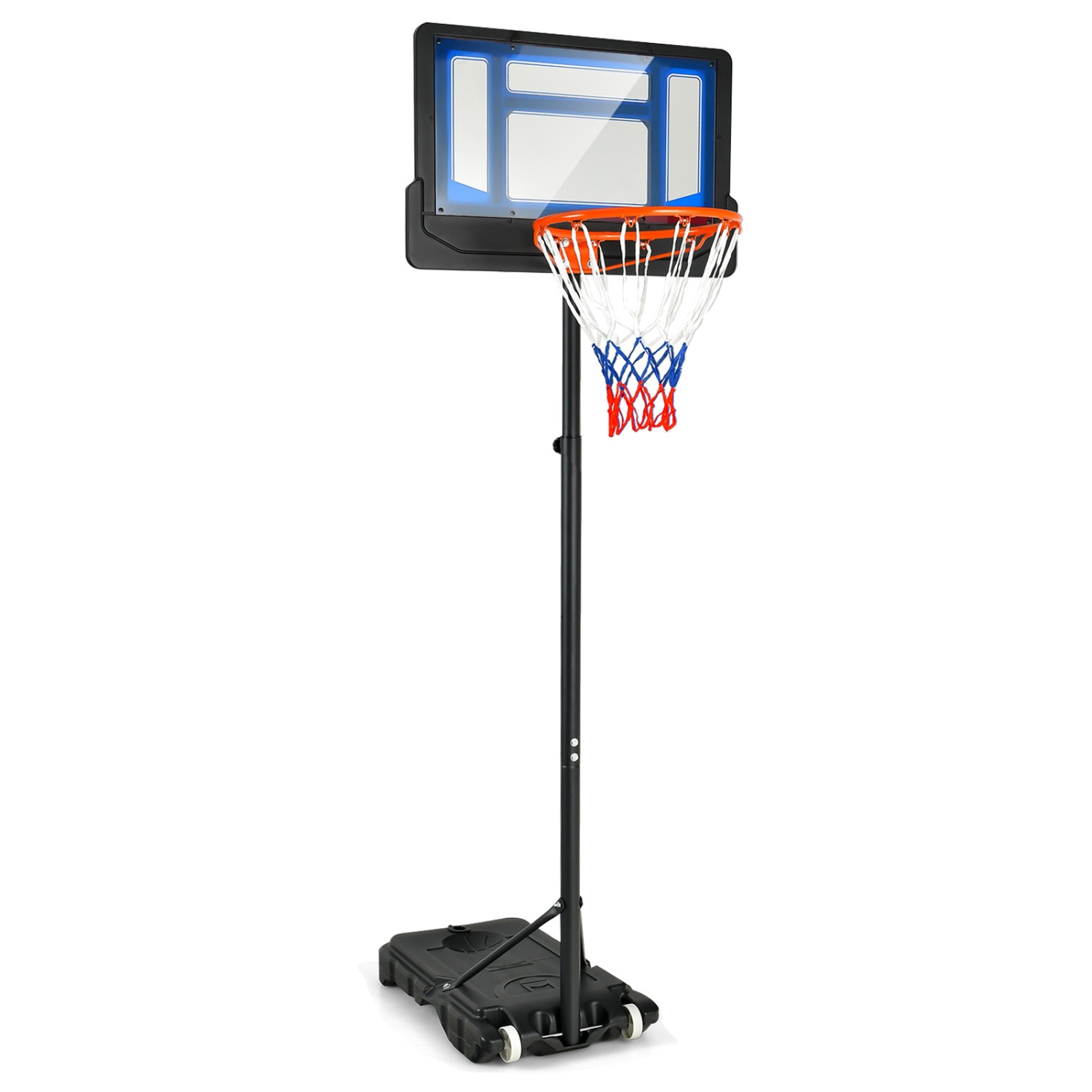 Slickblue Indoor Outdoor Portable Basketball Hoop System 30 Inch Backboard Adjustable Height with Wheels Red/Blue