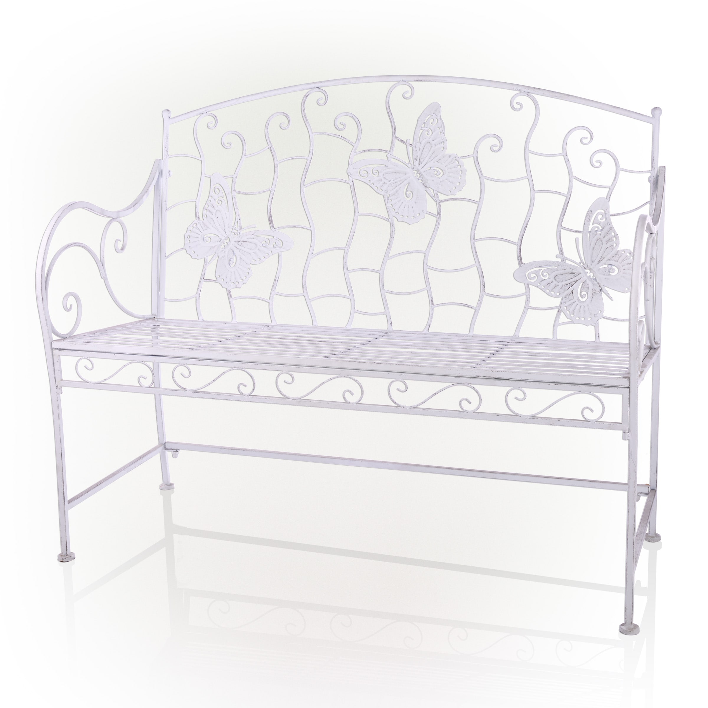 White Metal Butterfly Backrest Garden Bench, 43"