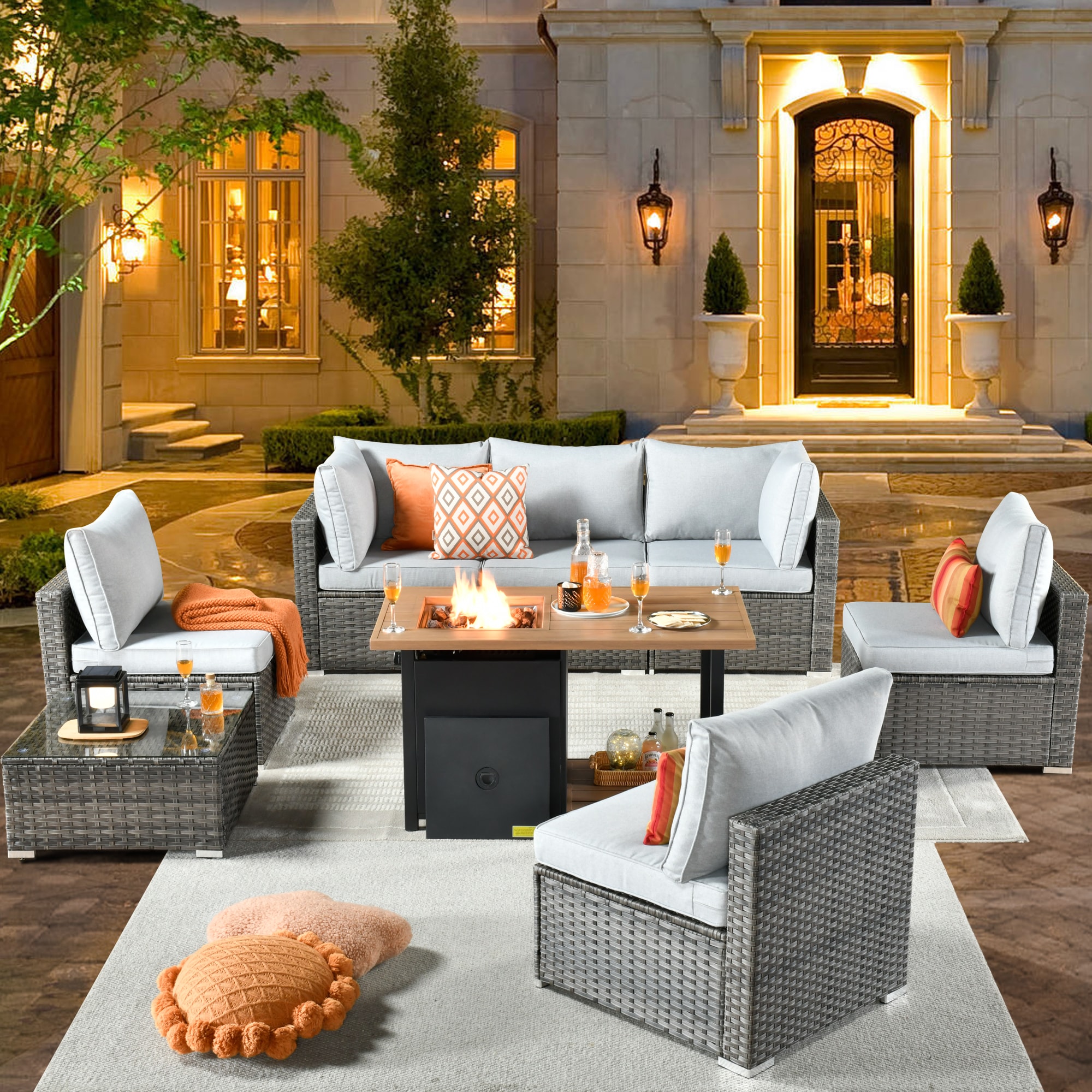 weaxty DCFP81RRS408 Kuuga 8 -Piece Rattan Patio Conversation Set with Gray Cushions