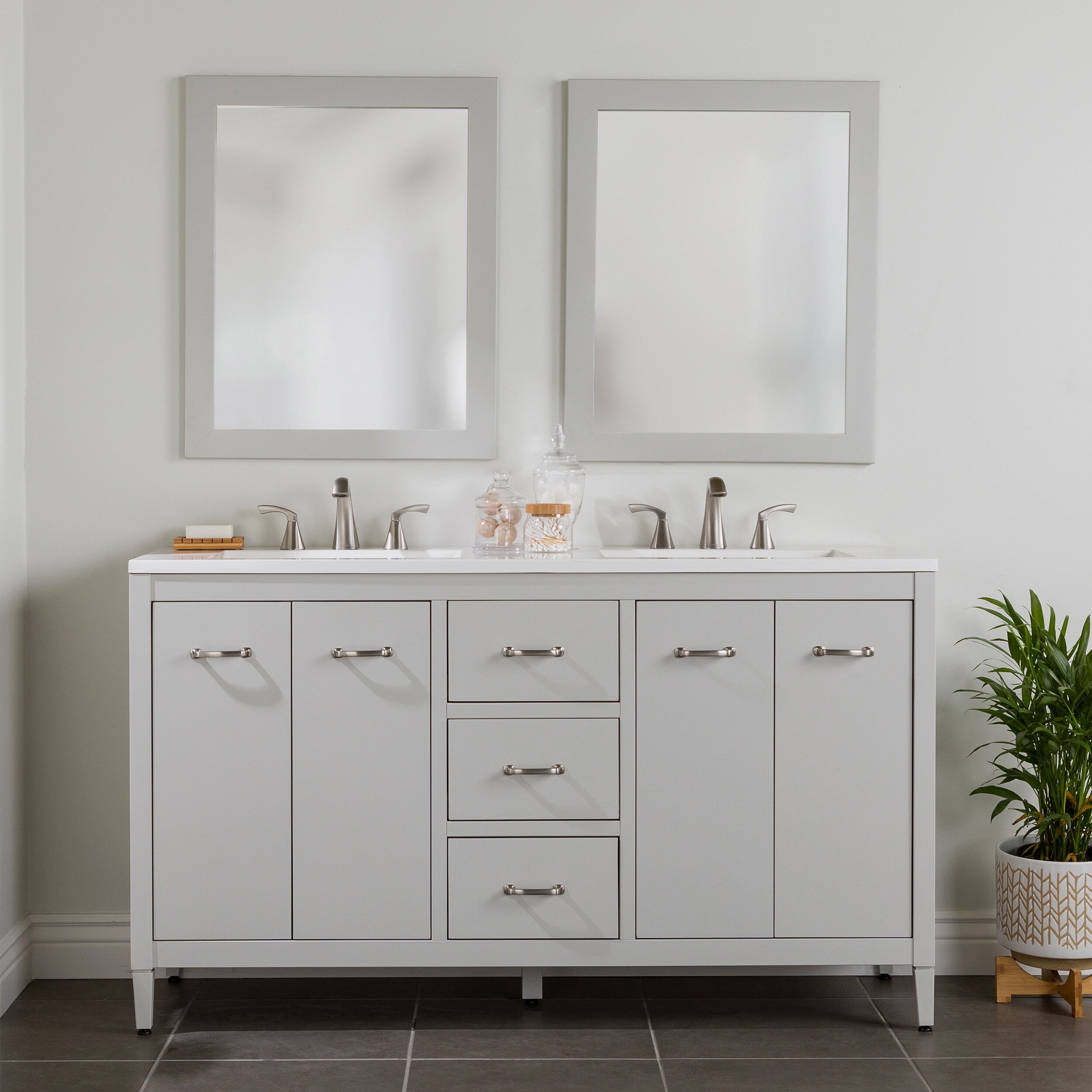 Diamond NOW Niles 60-in Fog Gray Undermount Double Sink Bathroom Vanity  with White Cultured Marble Top in the Bathroom Vanities with Tops  department at 