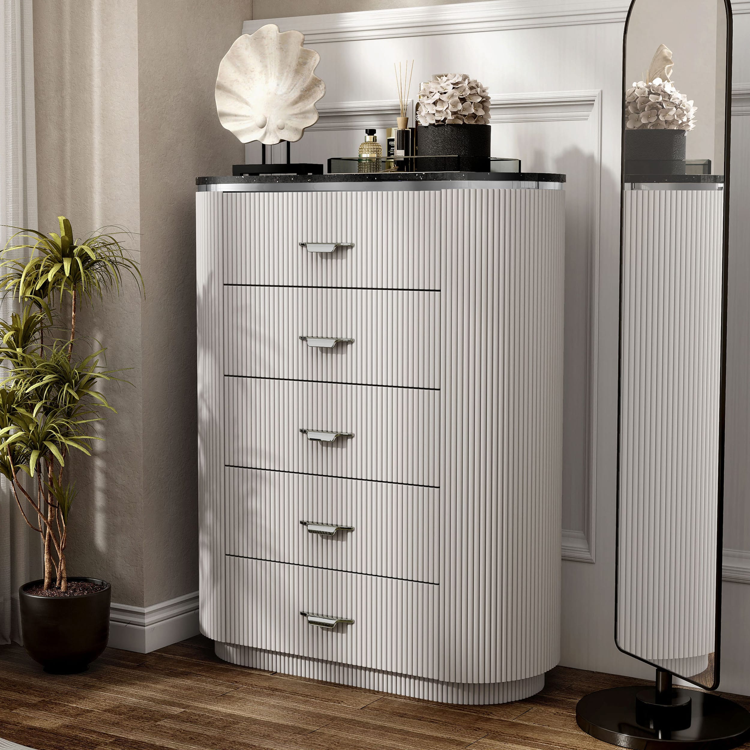Furniture of America IDF-N7244GY-C Addy Light Gray Rubberwood 5 -Drawer Standard chest