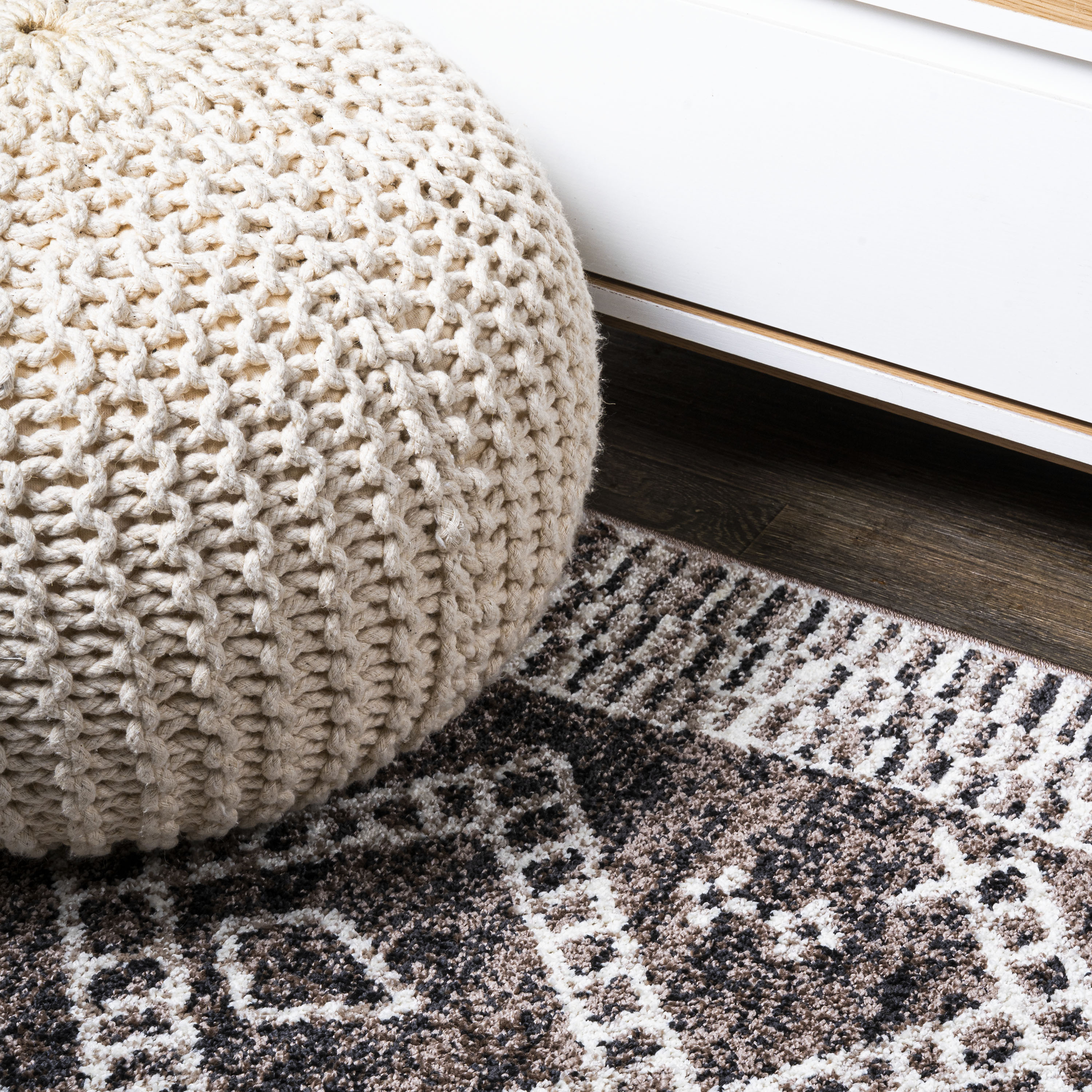 Ivory and Brown Moroccan-Inspired Easy-Care Area Rug