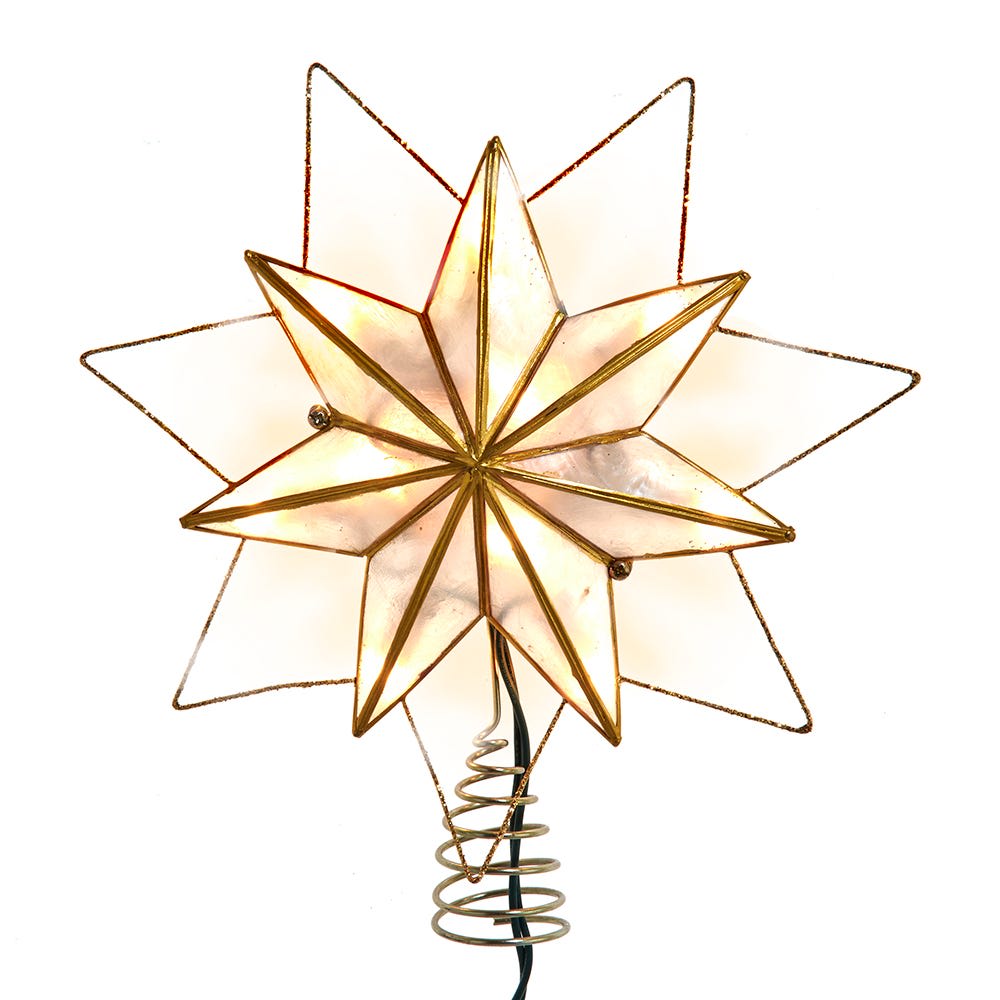 Kurt S. Adler 9.45-Inch UL 10-Light 7-Point Gold Glittered Capiz Star Tree Topper