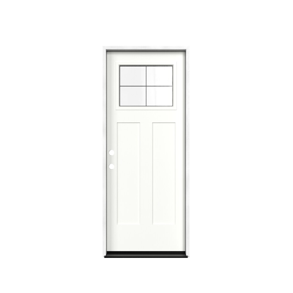 Masonite 641856 M-Protect Wren Glass 32-in x 80-in x Fiberglass Craftsman Right-hand inswing Arctic White Painted Prehung Slab Front Door with Brickmould Solid core