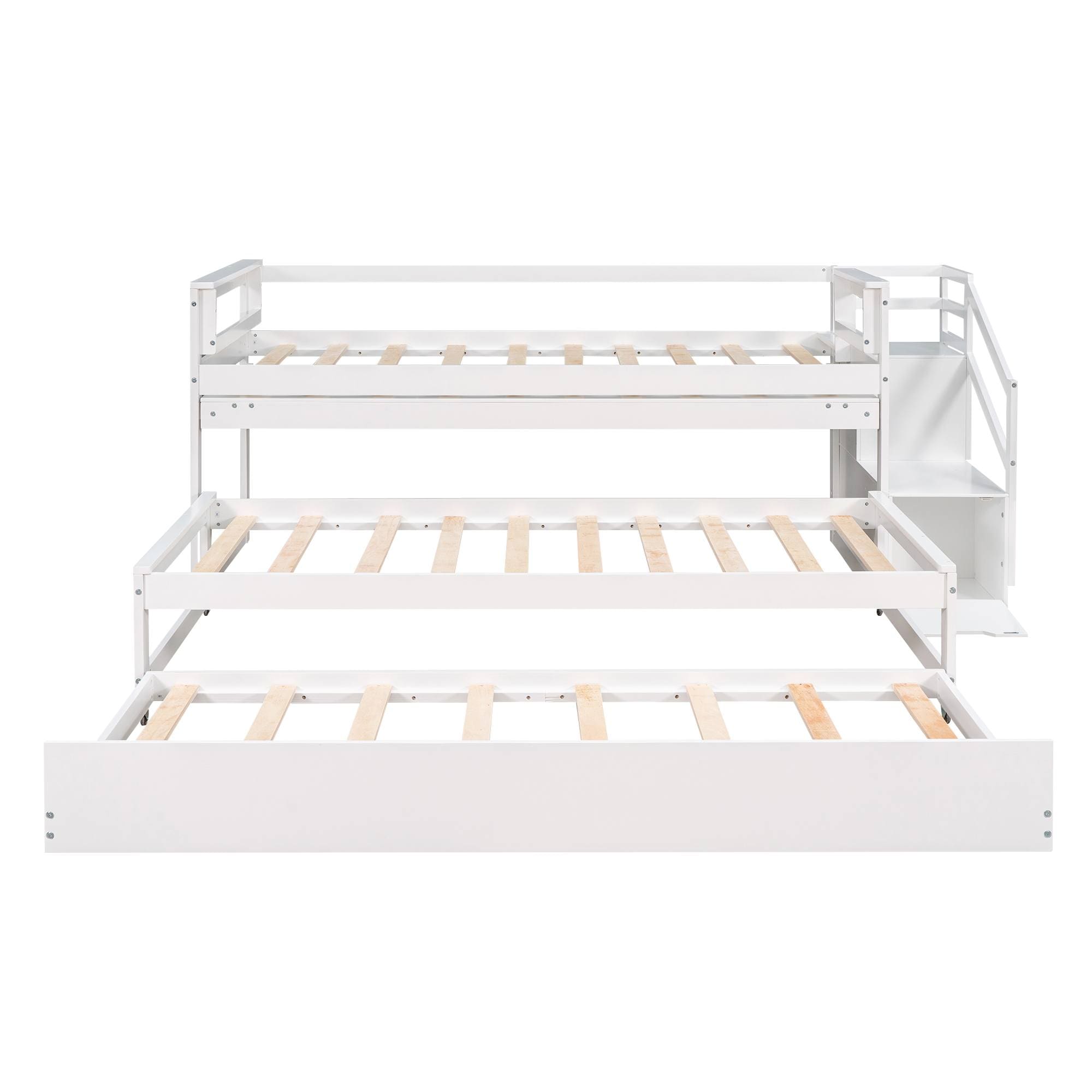 Yiekholo Twin Over Twin Bunk Bed With Trundle And Storage, White Wood ...