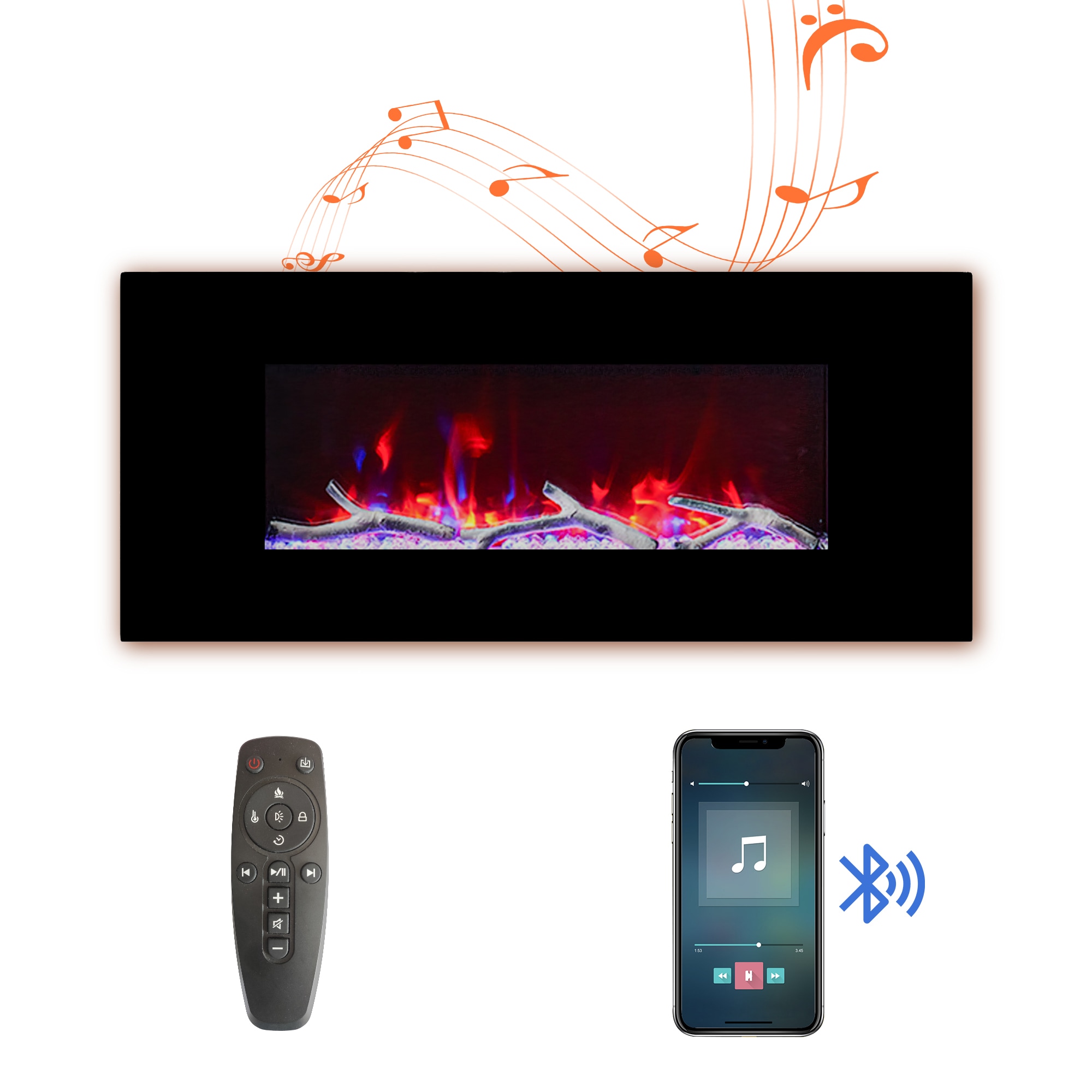 Mondawe WF-ZHX-BS-42 42-Inches W Black Wall mount Fan-forced Wall-mount Electric Fireplace with Remote Control Included