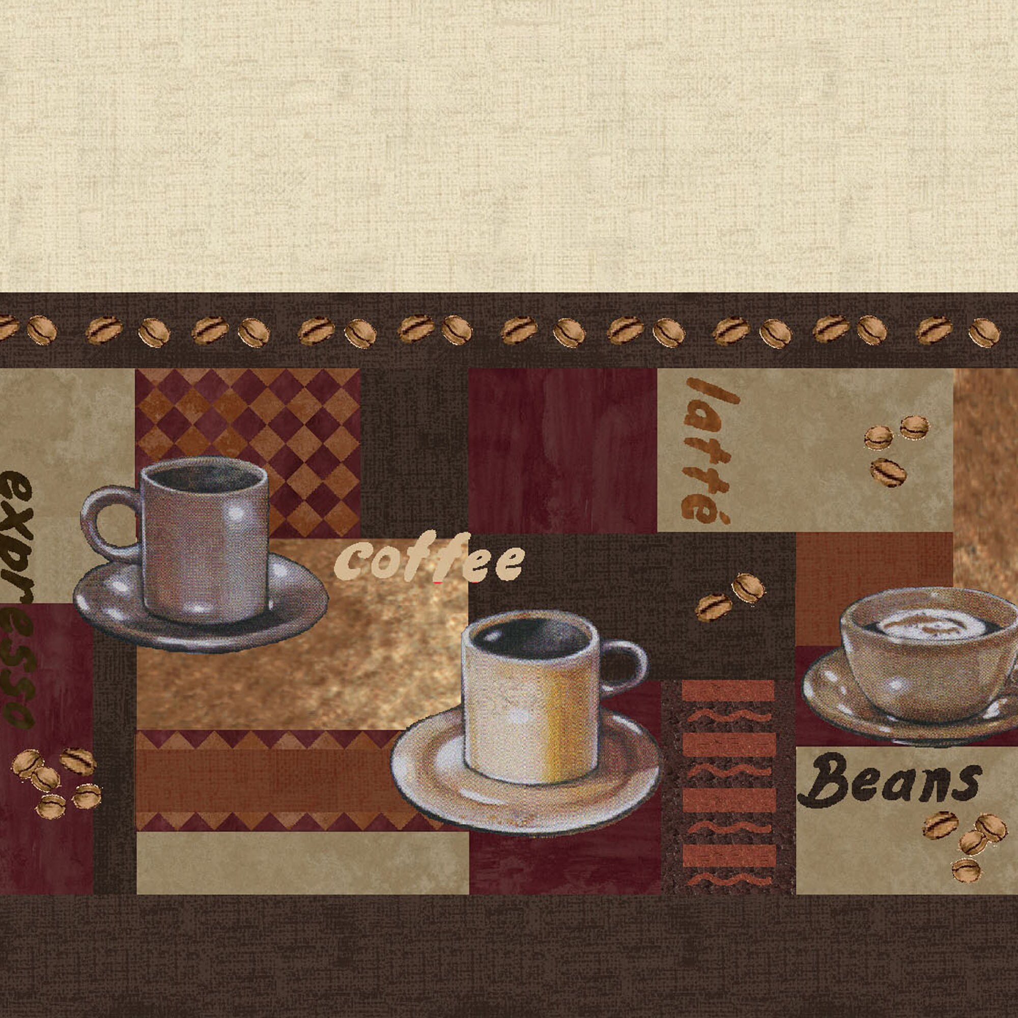 Ivory and Brown Coffee Print Tier Curtain Set