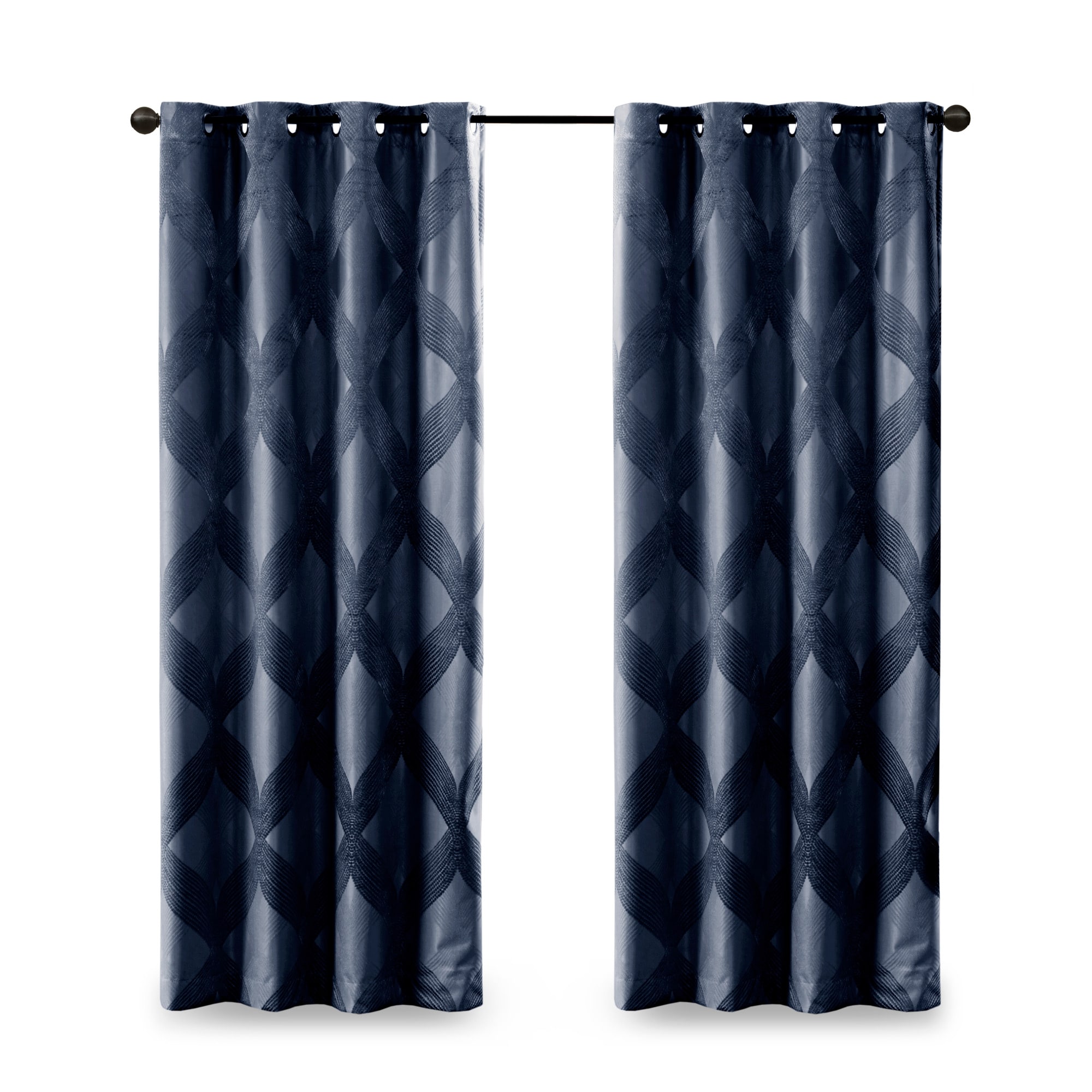 Navy Ogee Knitted Jacquard Blackout Curtain Panel
