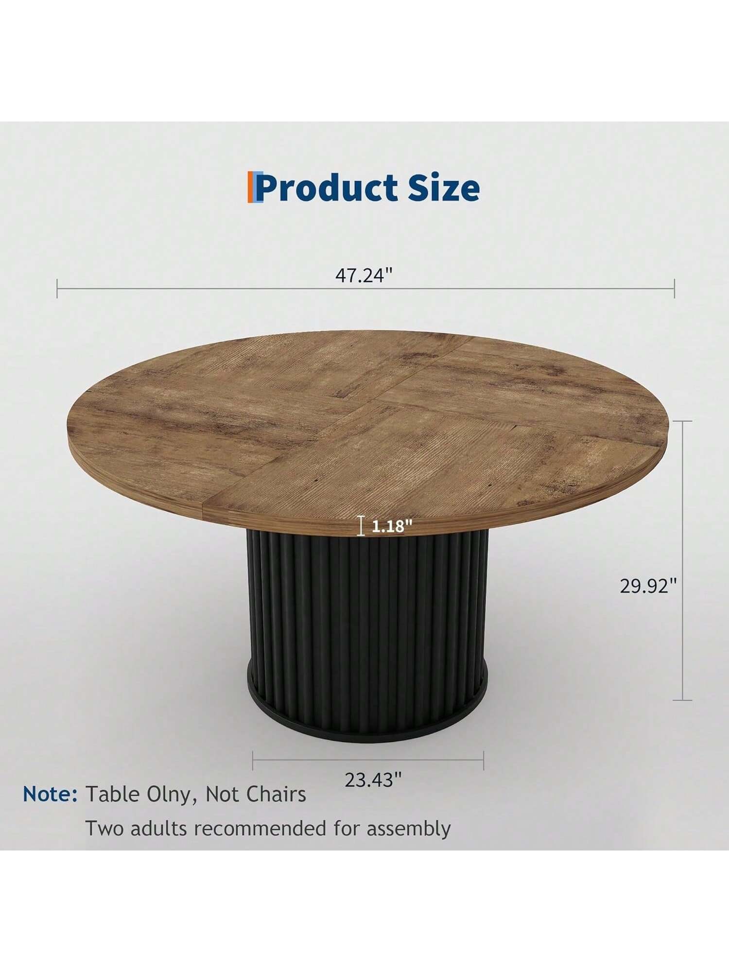 Garvee 47 Inch Round Dining Table for 4 to 6 People Black Kitchen Table ...