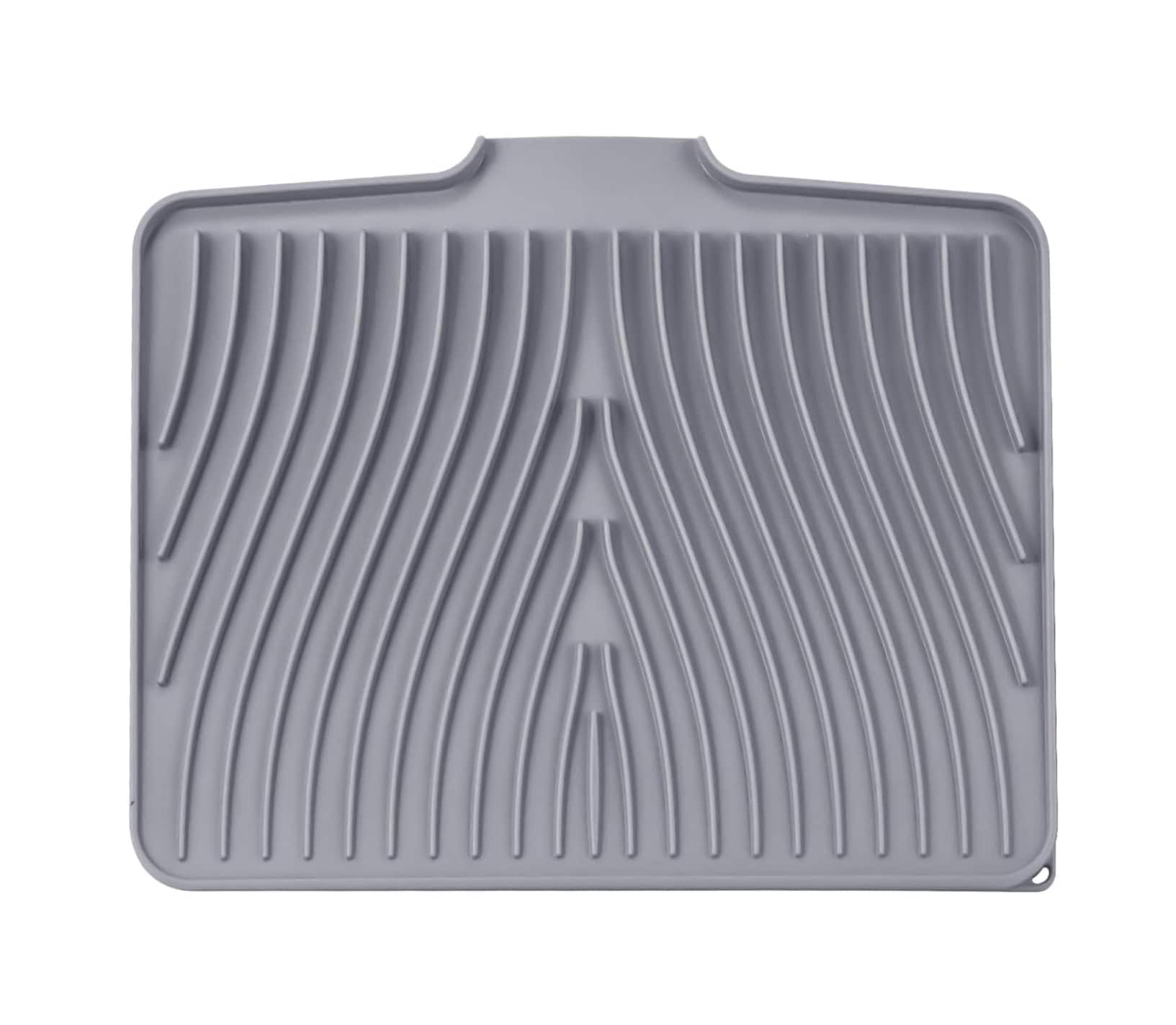 Etokfoks  Silicone Dish Drying Mat 16 in x 12 in Stone Style Built In Drain Non Slip Heat Resistant Hangable Gray Countertop