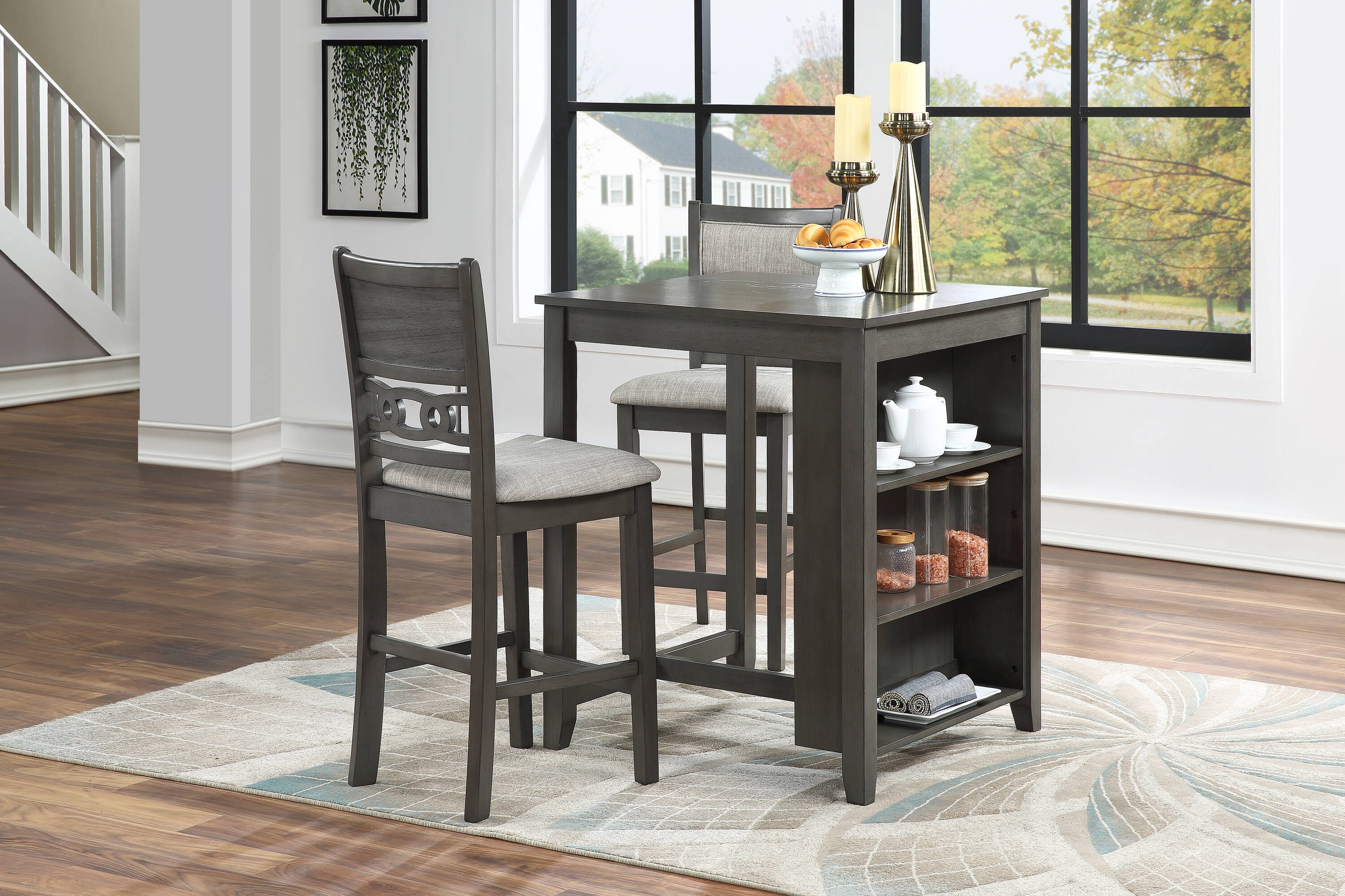 New Classic Furniture D1701-32S-GRY Gia Gray Transitional Dining Room Set with Square Table ( Seats 2 )