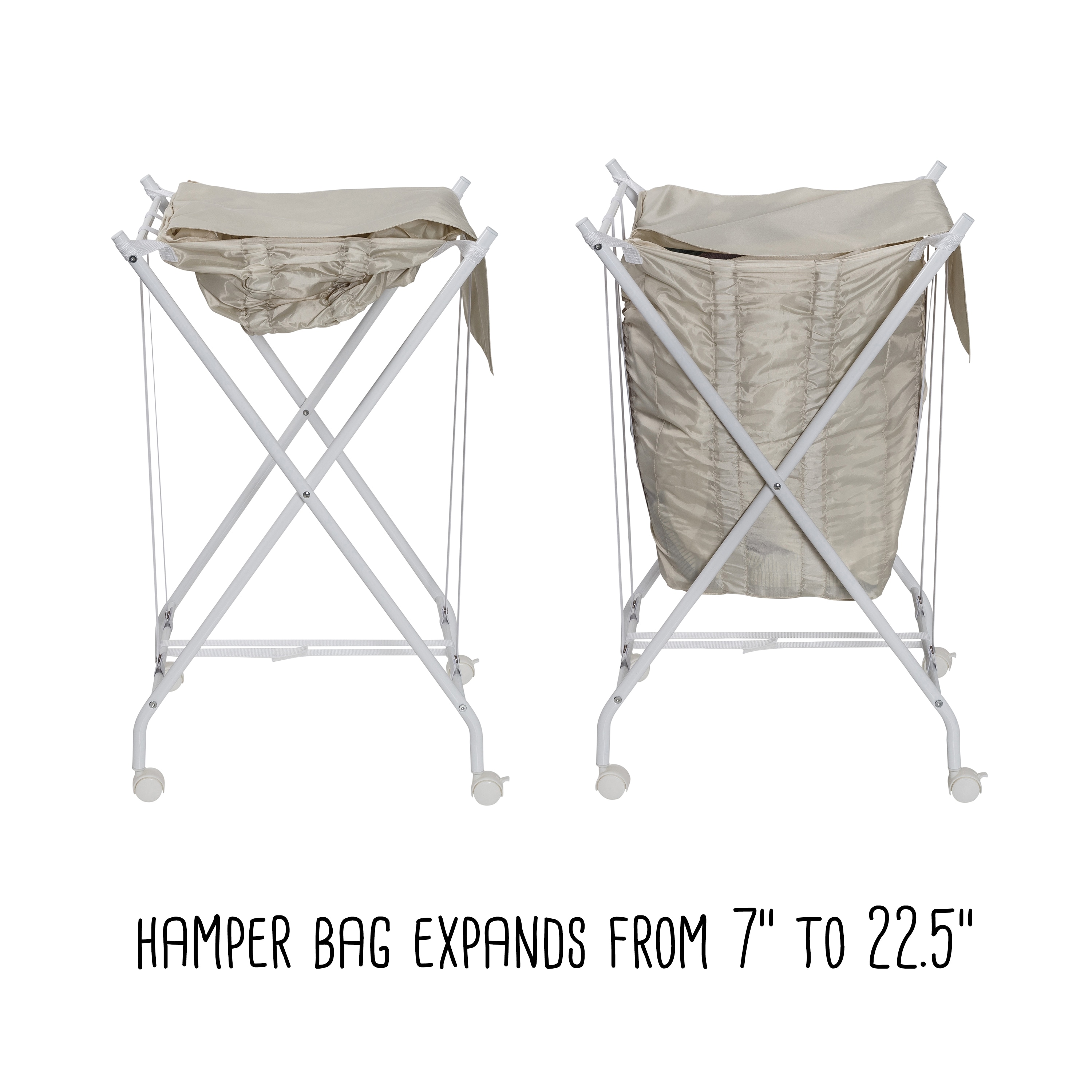Beige Collapsible Steel Frame Hamper with Wheels and Lid