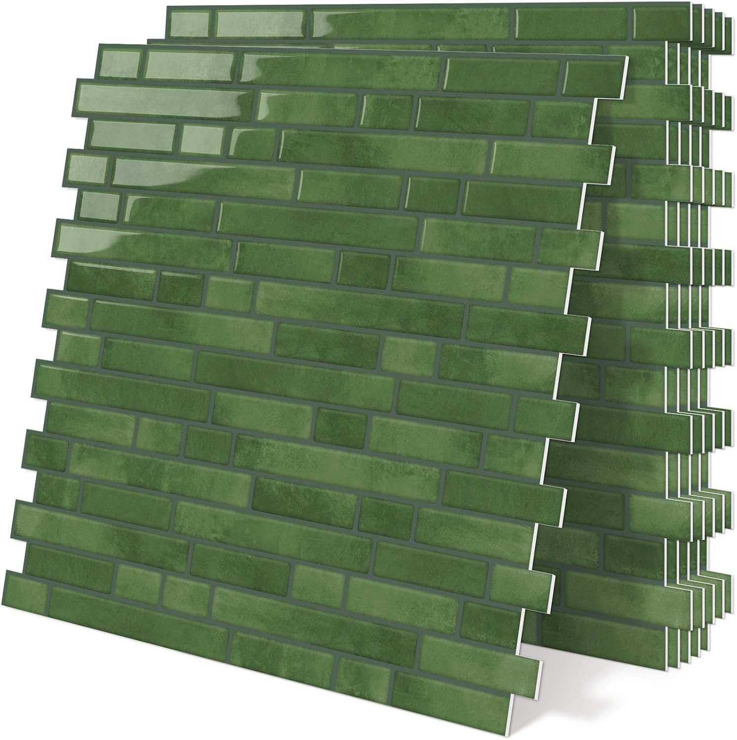 MaseiKar Peel and Stick 3D Self-Adhesive Wall Tiles for Kitchen and Bathroom Marble Green 10-Sheet 12x12 in
