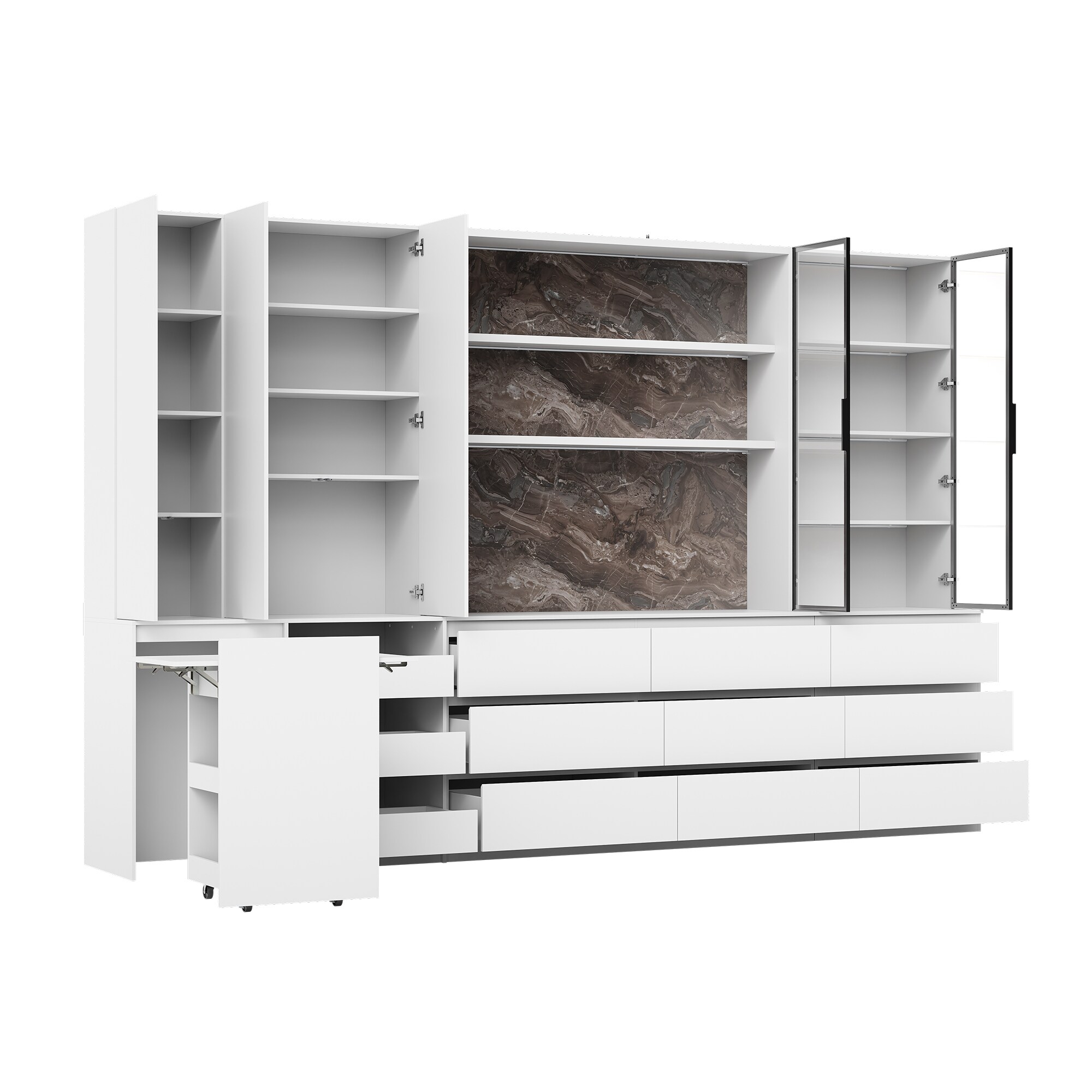 Homsee Kitchen Pantry Cabinet Set with Drawers Shelves Stone Look ...