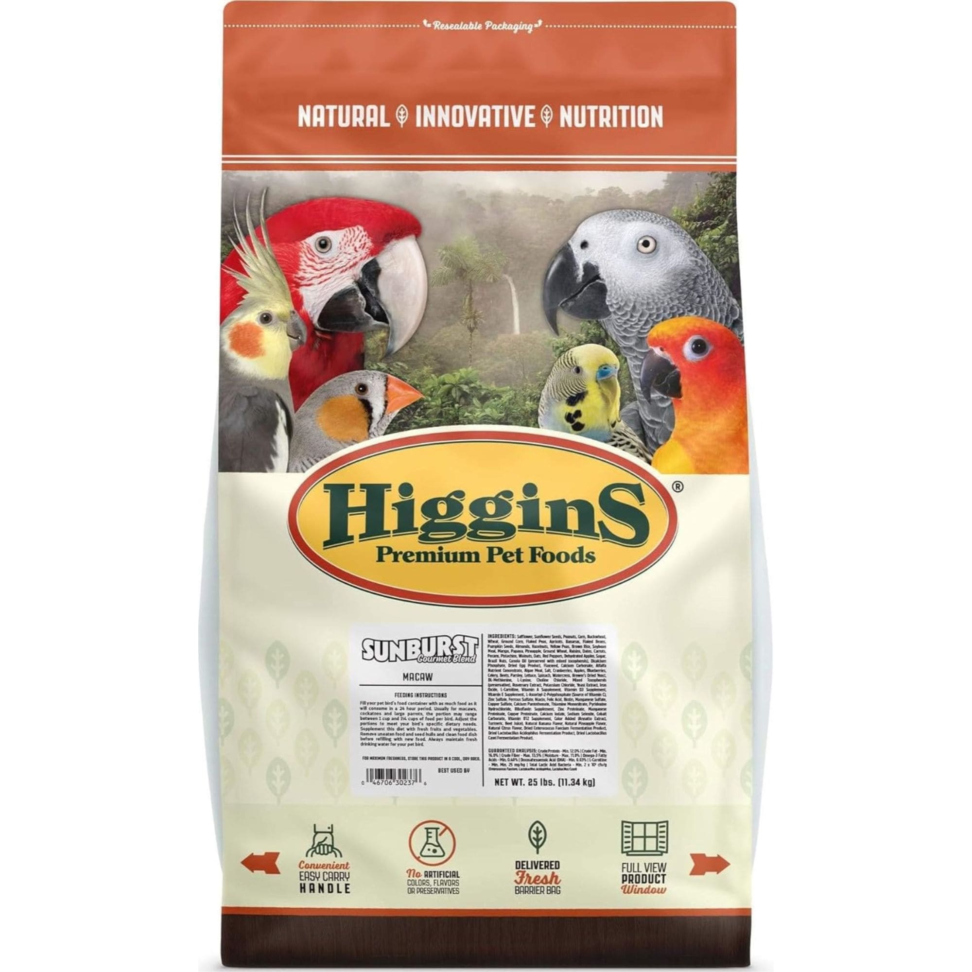 Higgins  Sunburst Gourmet Bird Food 25lb Blend for Macaws