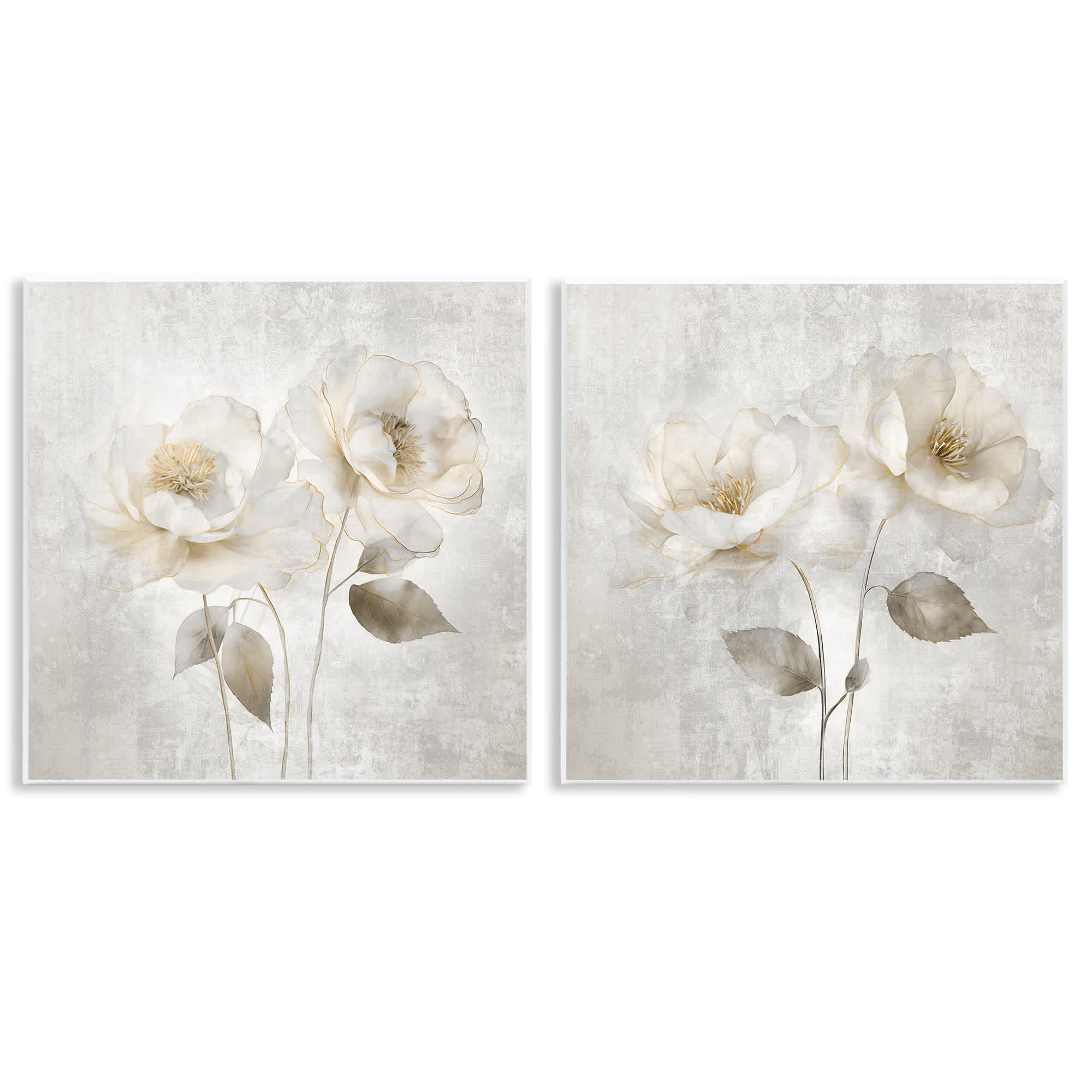 Stupell Industries B2-743-WD-2PC-12X12 Soft Chic Roses 2 Piece Wall Plaque Art Set By Irene Weisz 12 x 12