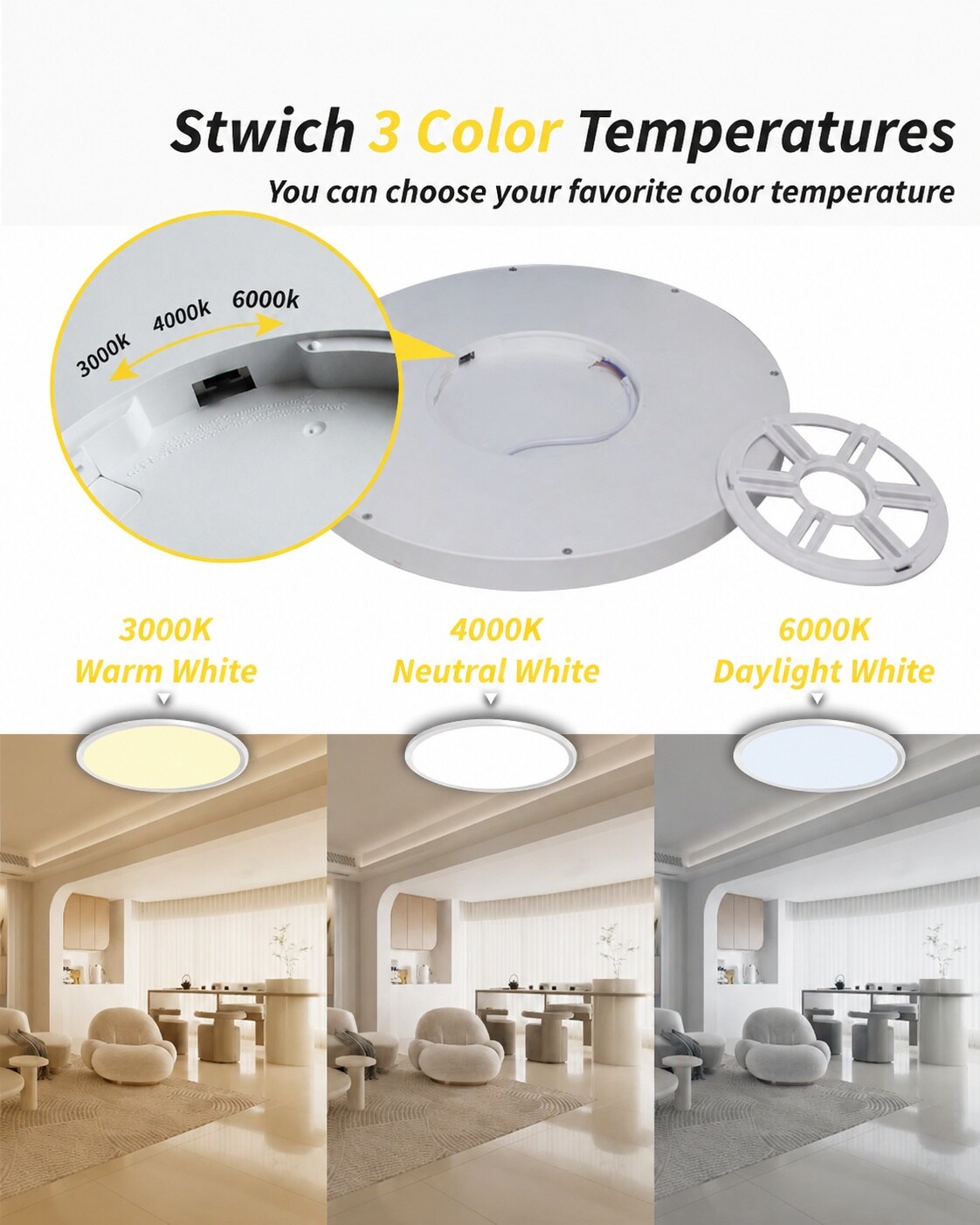 AOIZGMY 20 Inch Large LED Flush Mount Ceiling Light Fixture Round 40 ...