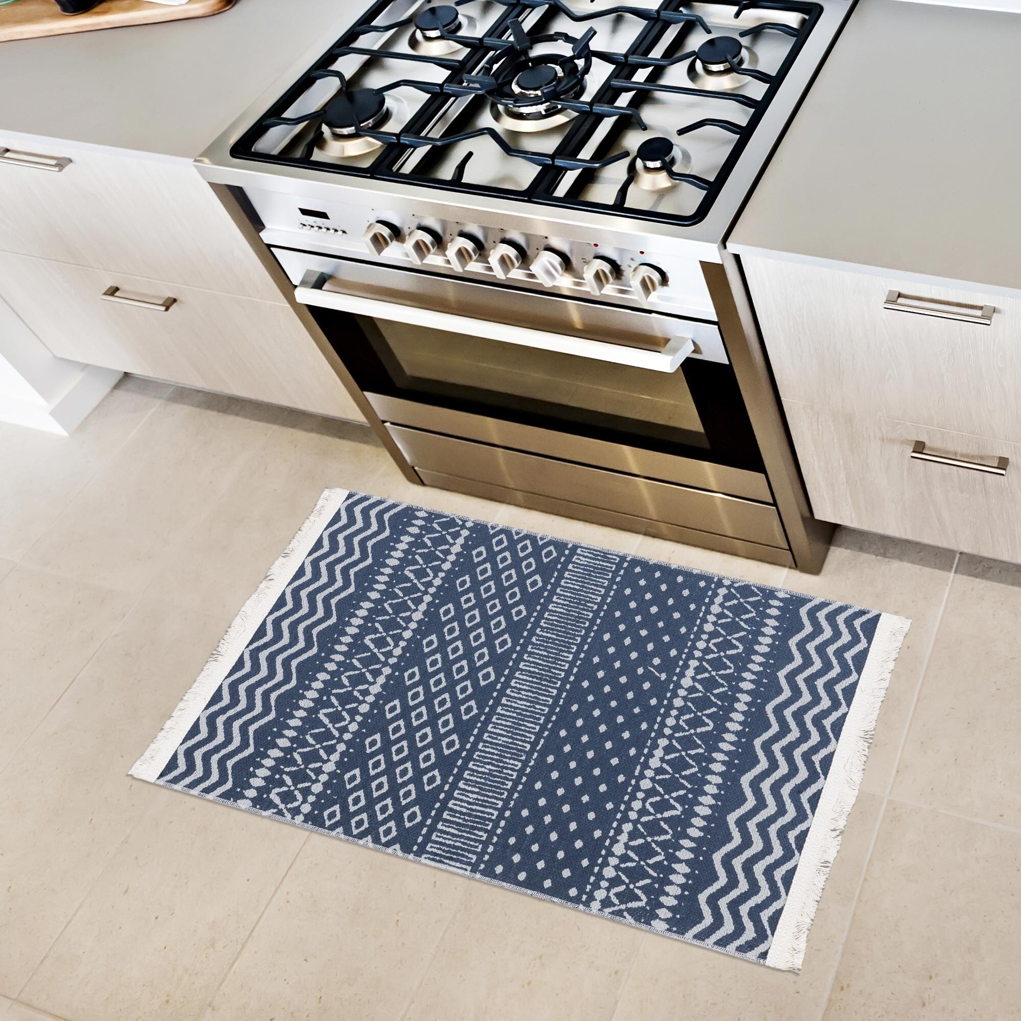 Ottomanson EFF3506-2X3 Effect 2 x 3 (ft) Flatweave Cotton Navy Moroccan/Boho Rectangular Indoor Geometric Bohemian/Eclectic Machine washable Area rug