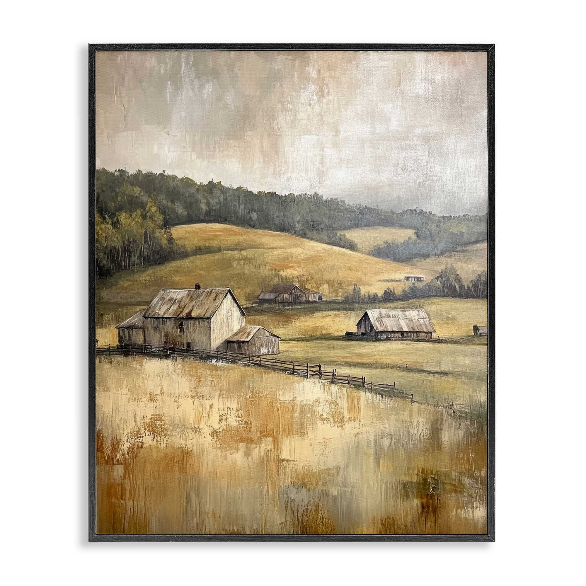 Stupell Industries BT-837-FR-16X20 Rustic Farmland and Rolling Hills Black Framed Giclee Art By Petal Prints Design 16 x 20